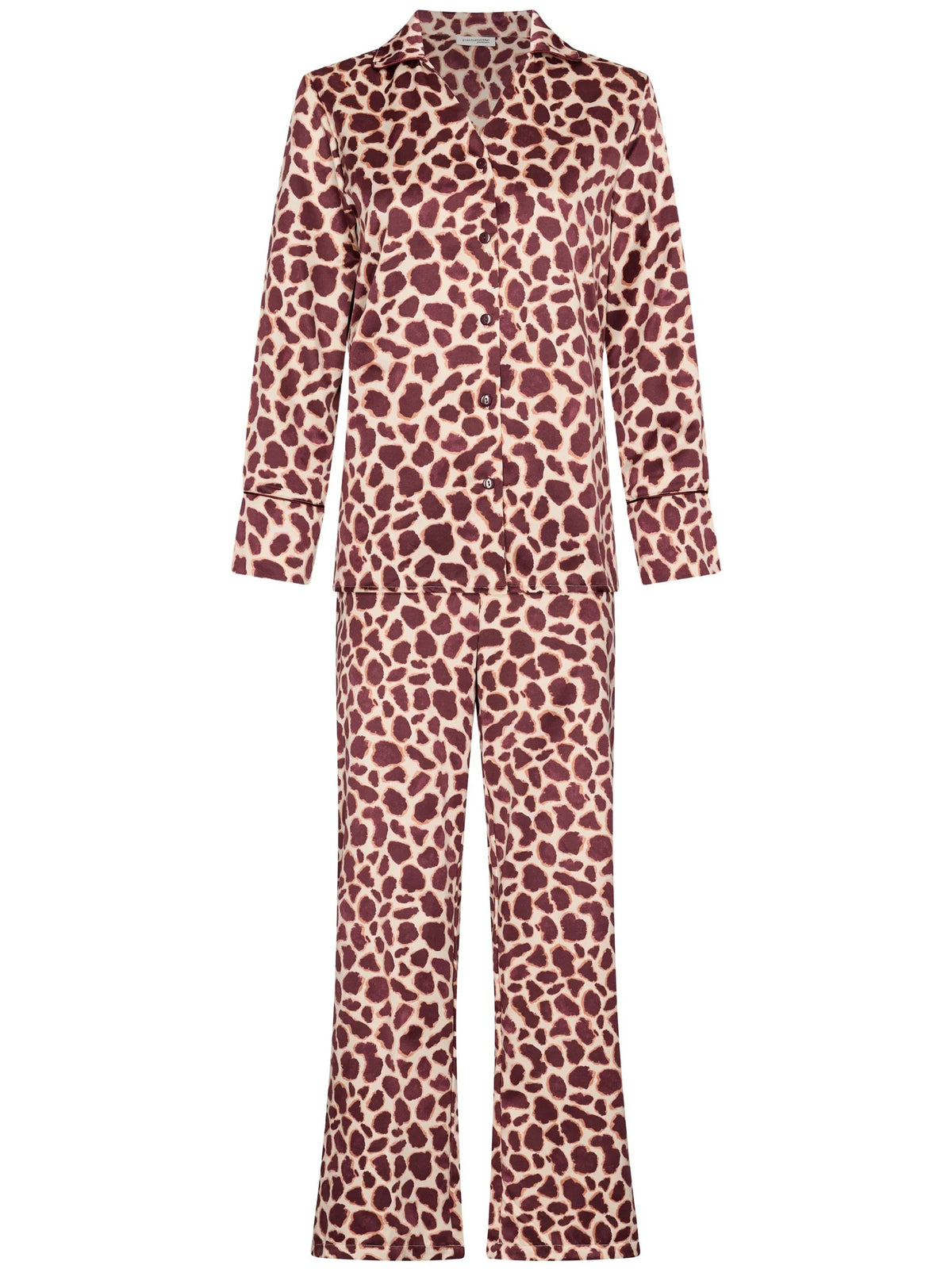 Pastunette Premium satijnen Pyjama doorknoop - Satin Wild 121262-212-3 - Dark red giraffe print