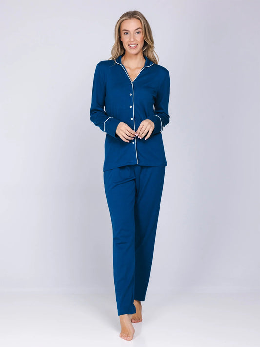 Pastunette Premium doorknoop Pyjama met kraag - Blue Mirage 121262-226-1 - Donker Blauw