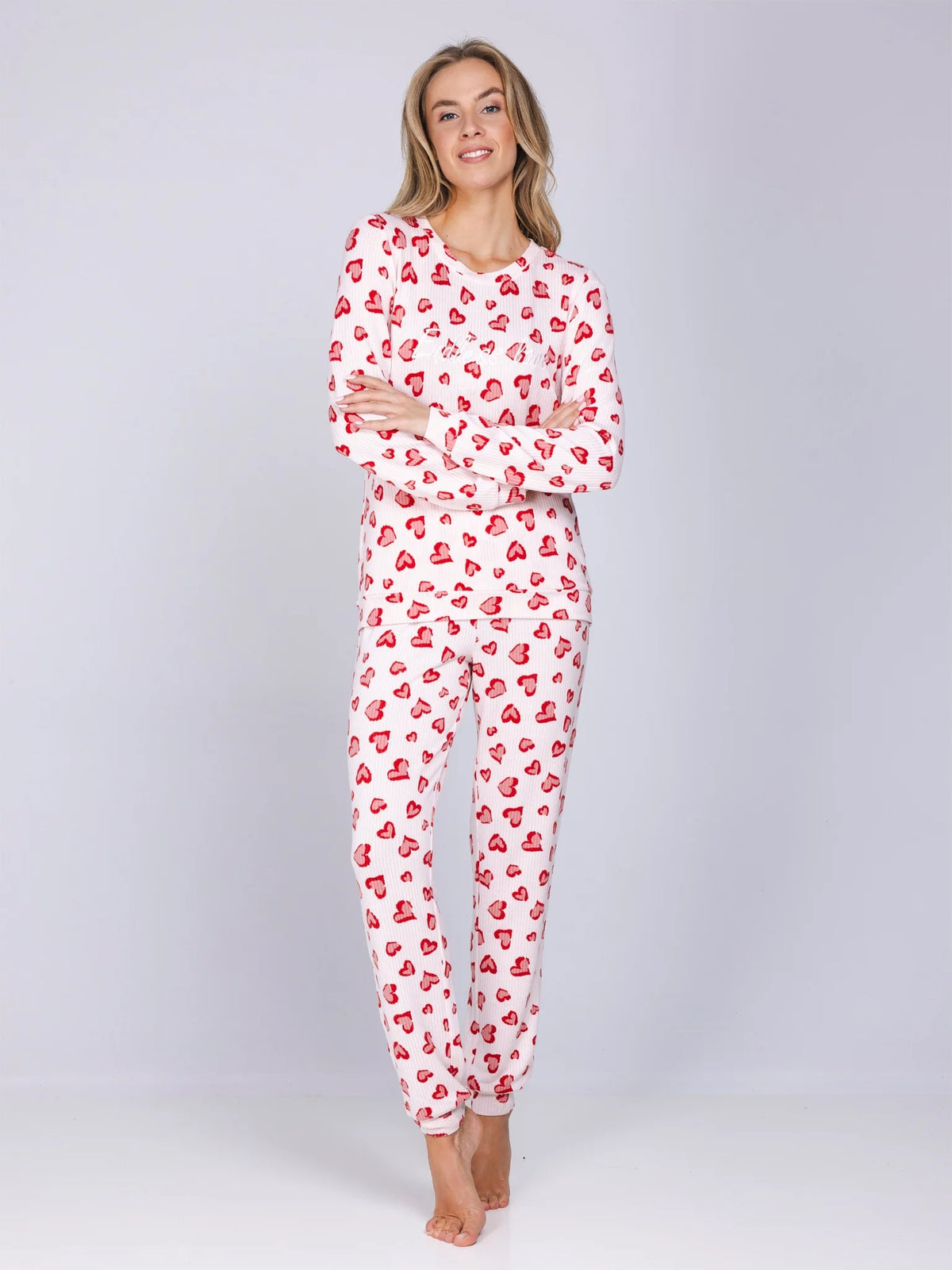 Rebelle warme Pyjama met boorden - Endless Love 121262-600-1 - Roze/rood