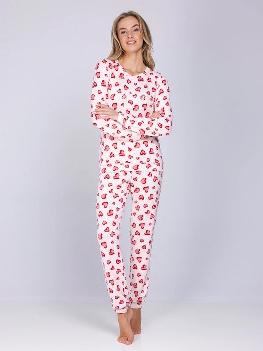 Rebelle warme Pyjama met boorden - Endless Love 121262-600-1 - Roze/rood