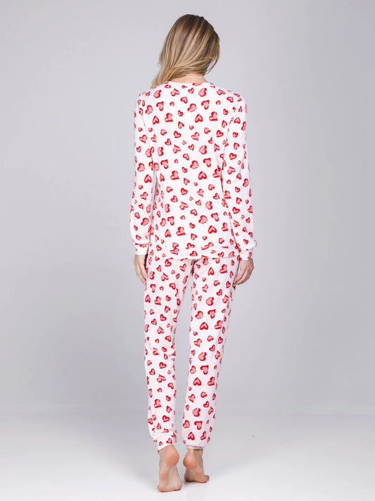 Rebelle warme Pyjama met boorden - Endless Love 121262-600-1 - Roze/rood
