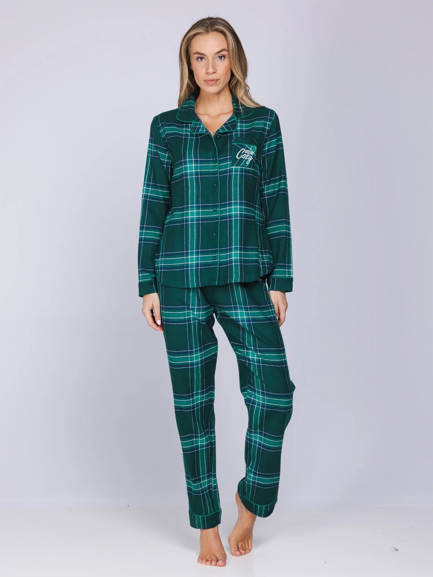 Rebelle Pyjama Flanel doorknoop ruit - Cosy 121262-624-2 - Groen