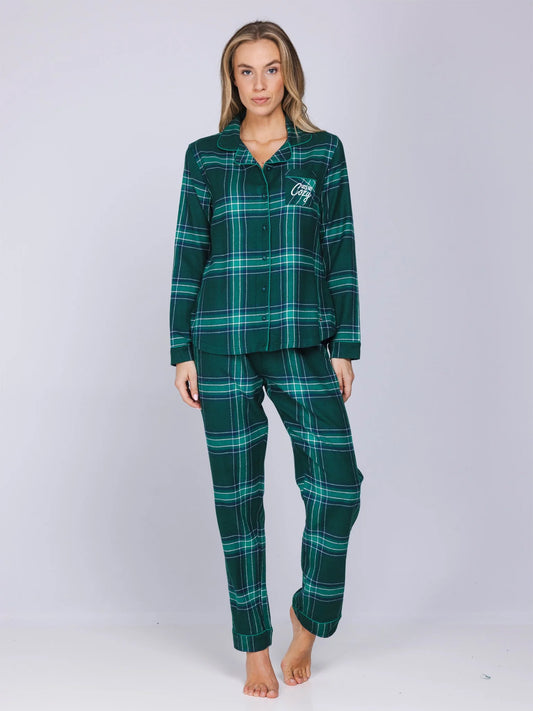 Rebelle Pyjama Flanel doorknoop ruit - Cosy 121262-624-2 - Groen