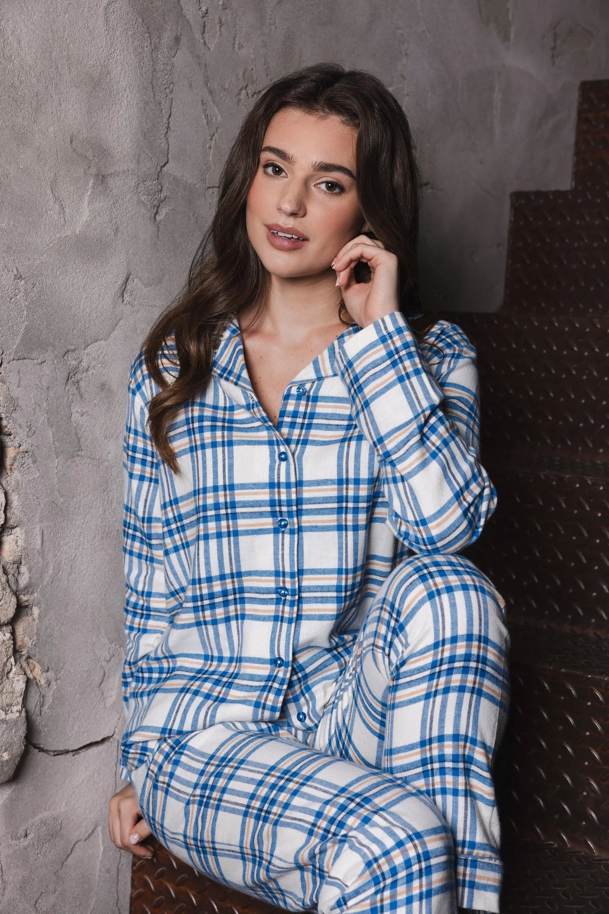 Rebelle Pyjama Flanel doorknoop ruit - Checks 121262-638-1 - Blauw