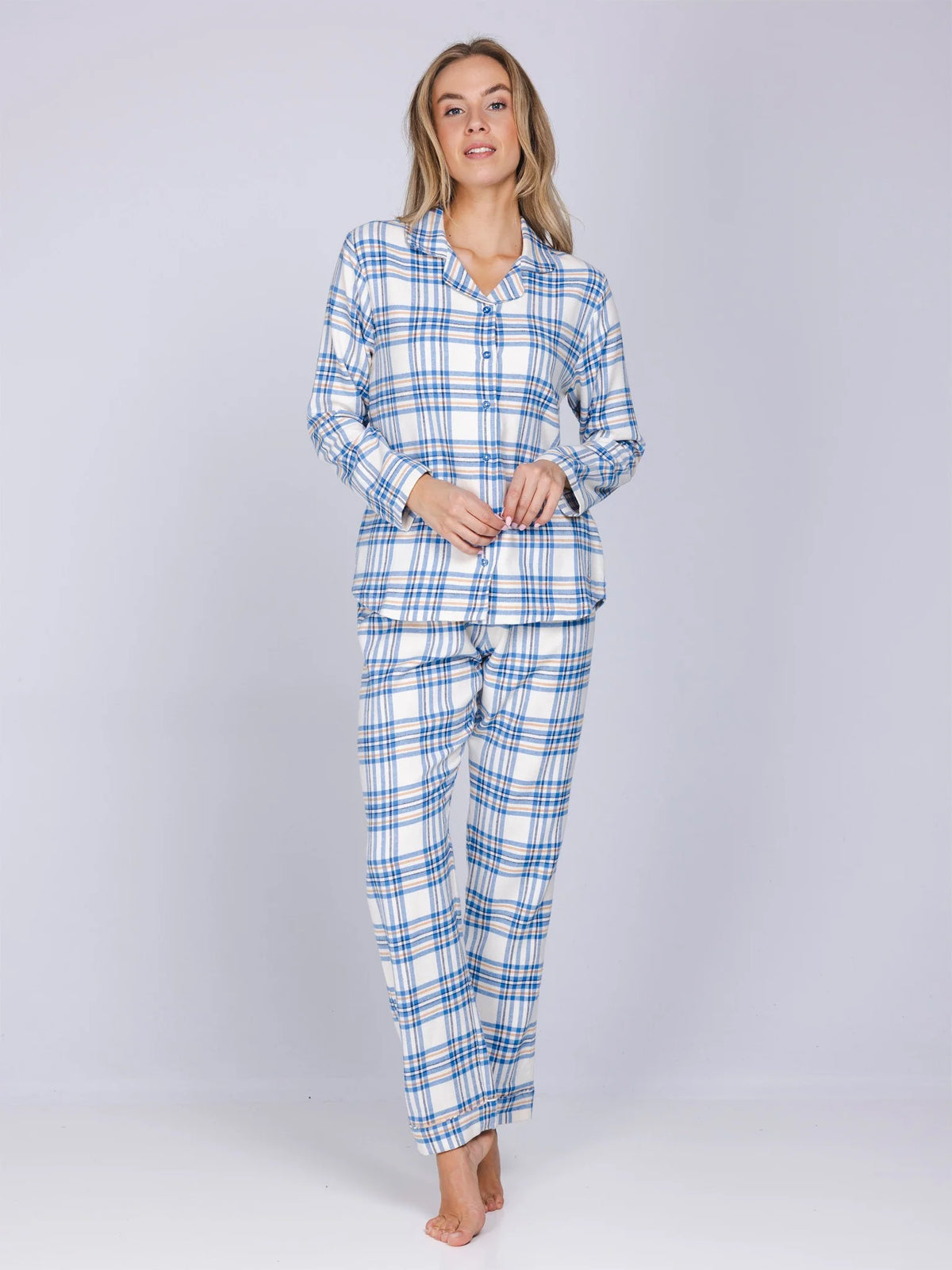 Rebelle Pyjama Flanel doorknoop ruit - Checks 121262-638-1 - Blauw