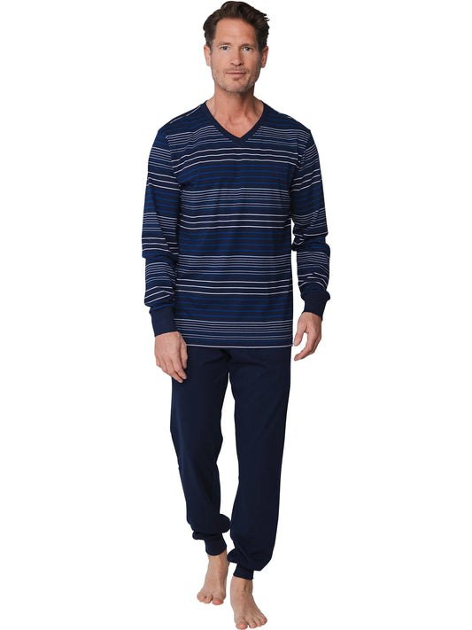 Pastunette heren pyjamashirt gestreept met boorden - 142199-504-1 - Donker Blauw