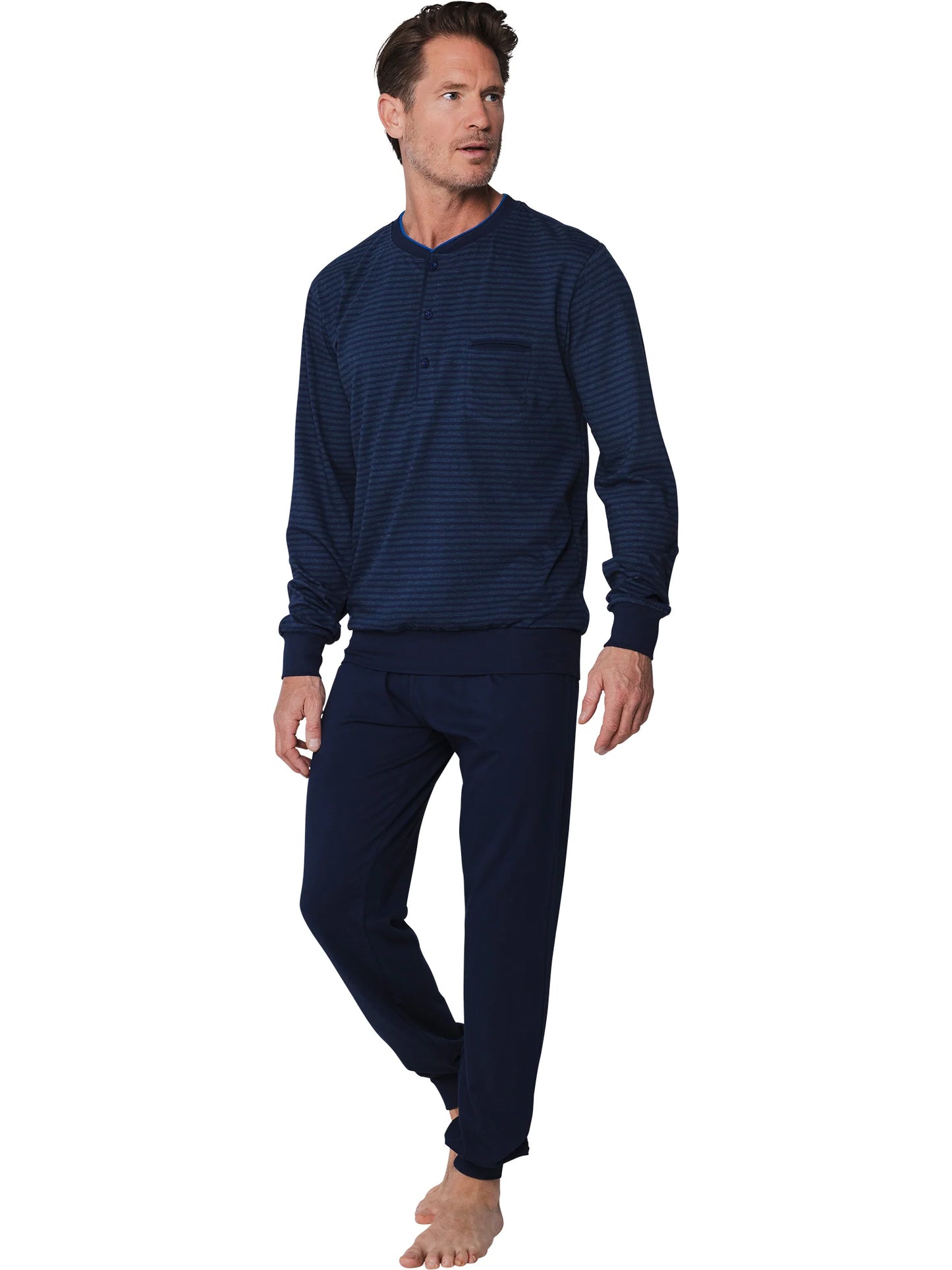 Pastunette heren pyjamashirt gestreept met boorden - 142199-508-1 - Donker Blauw