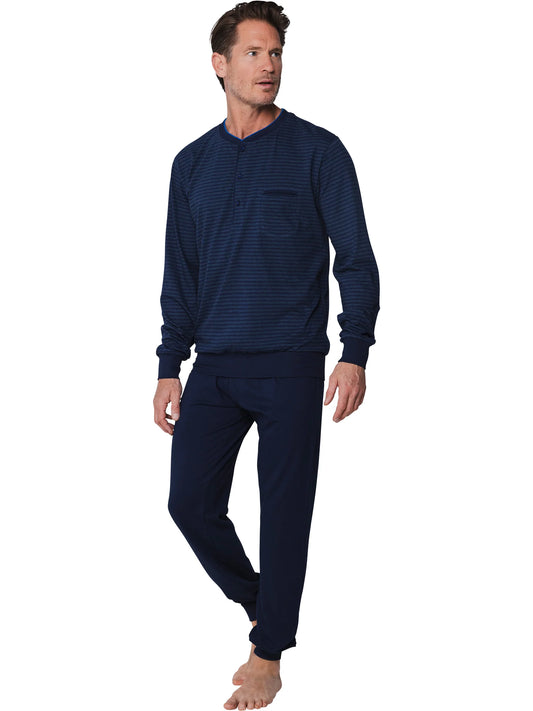 Pastunette heren pyjamashirt gestreept met boorden - 142199-508-1 - Donker Blauw
