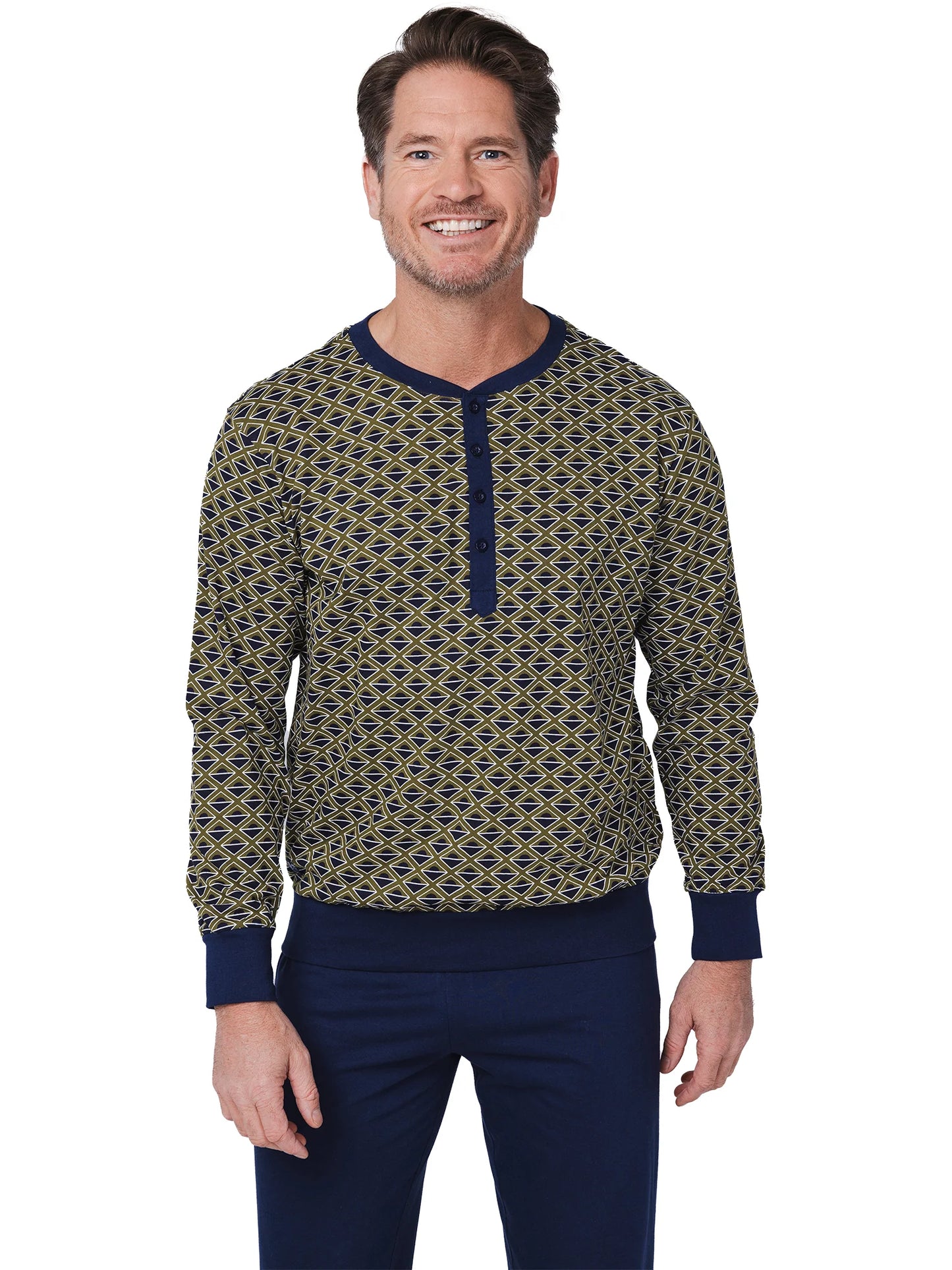 Pastunette heren pyjama met boorden grafische print - Adventure 122252-508-1 - Blauw