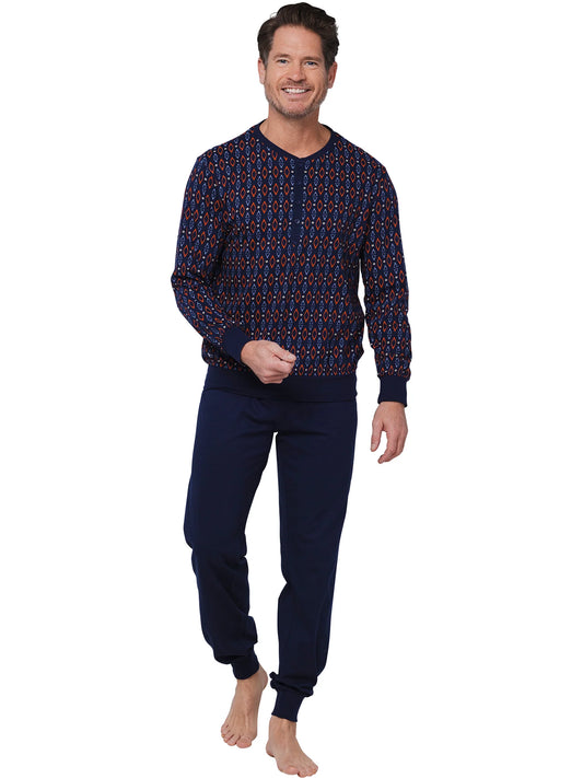 Pastunette heren pyjama knoopsluiting met boorden - Navy Nights 122252-514-1 - Donker blauw