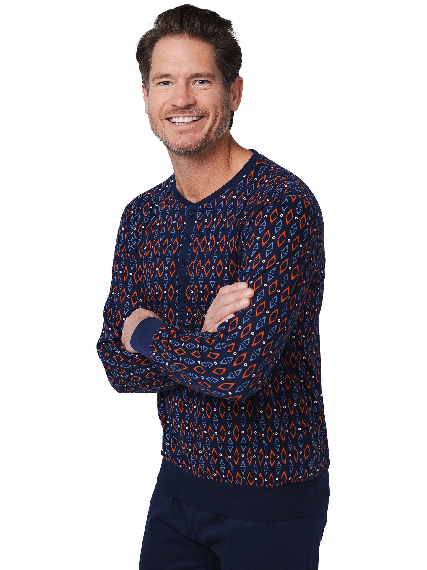 Pastunette heren pyjama knoopsluiting met boorden - Navy Nights 122252-514-1 - Donker blauw