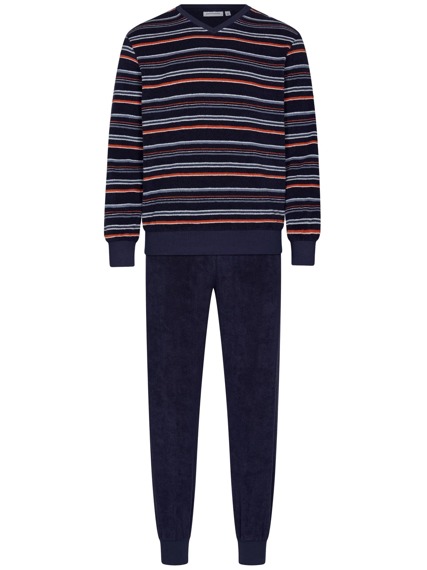 Pastunette heren pyjama badstof V hals gestreept - Navy Nights 122252-518-1 - Donker blauw