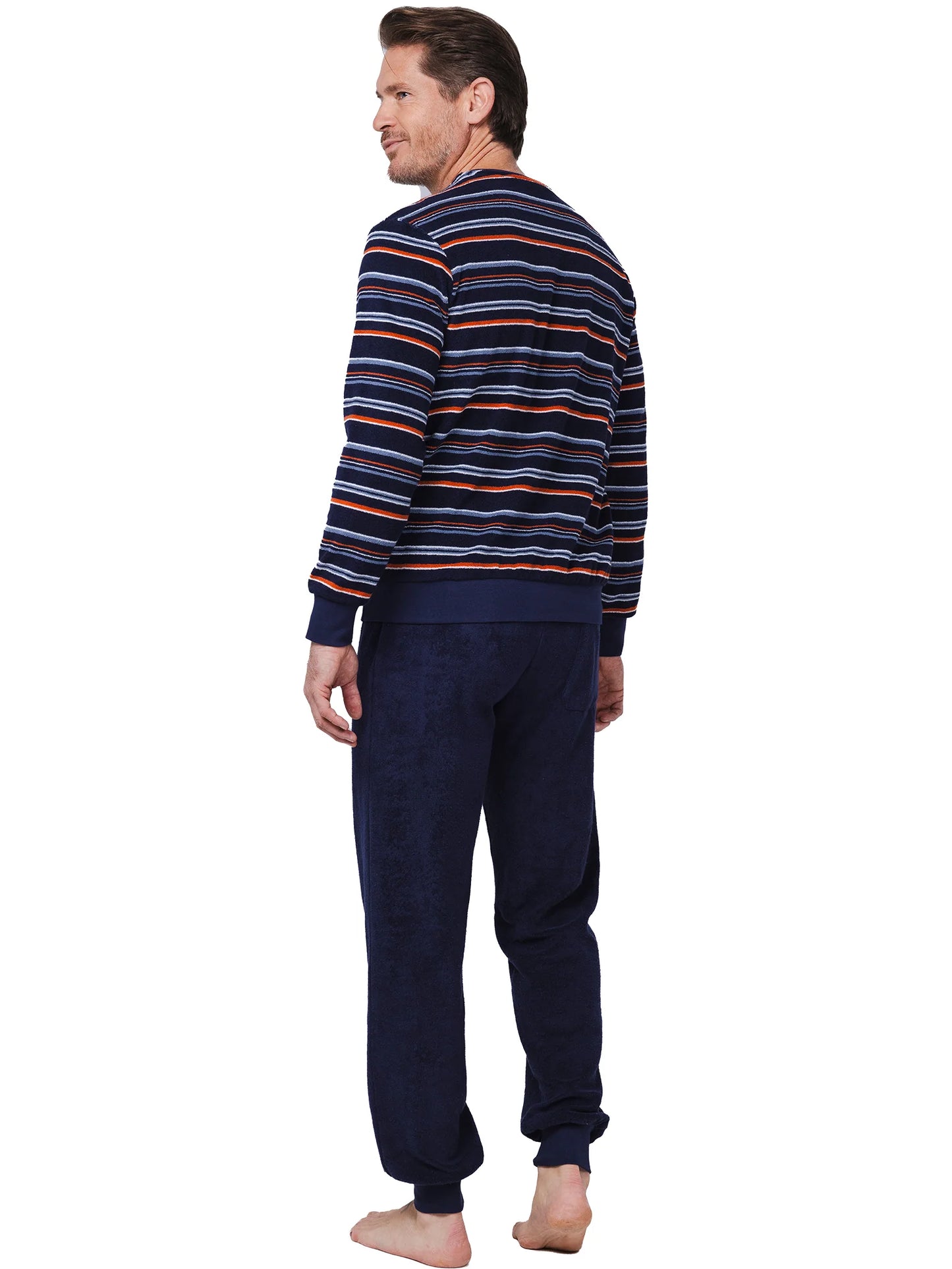 Pastunette heren pyjama badstof V hals gestreept - Navy Nights 122252-518-1 - Donker blauw