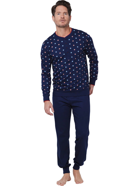 Pastunette heren pyjama met boorden grafische bloem - Lunar 122252-530-1 - Donker blauw
