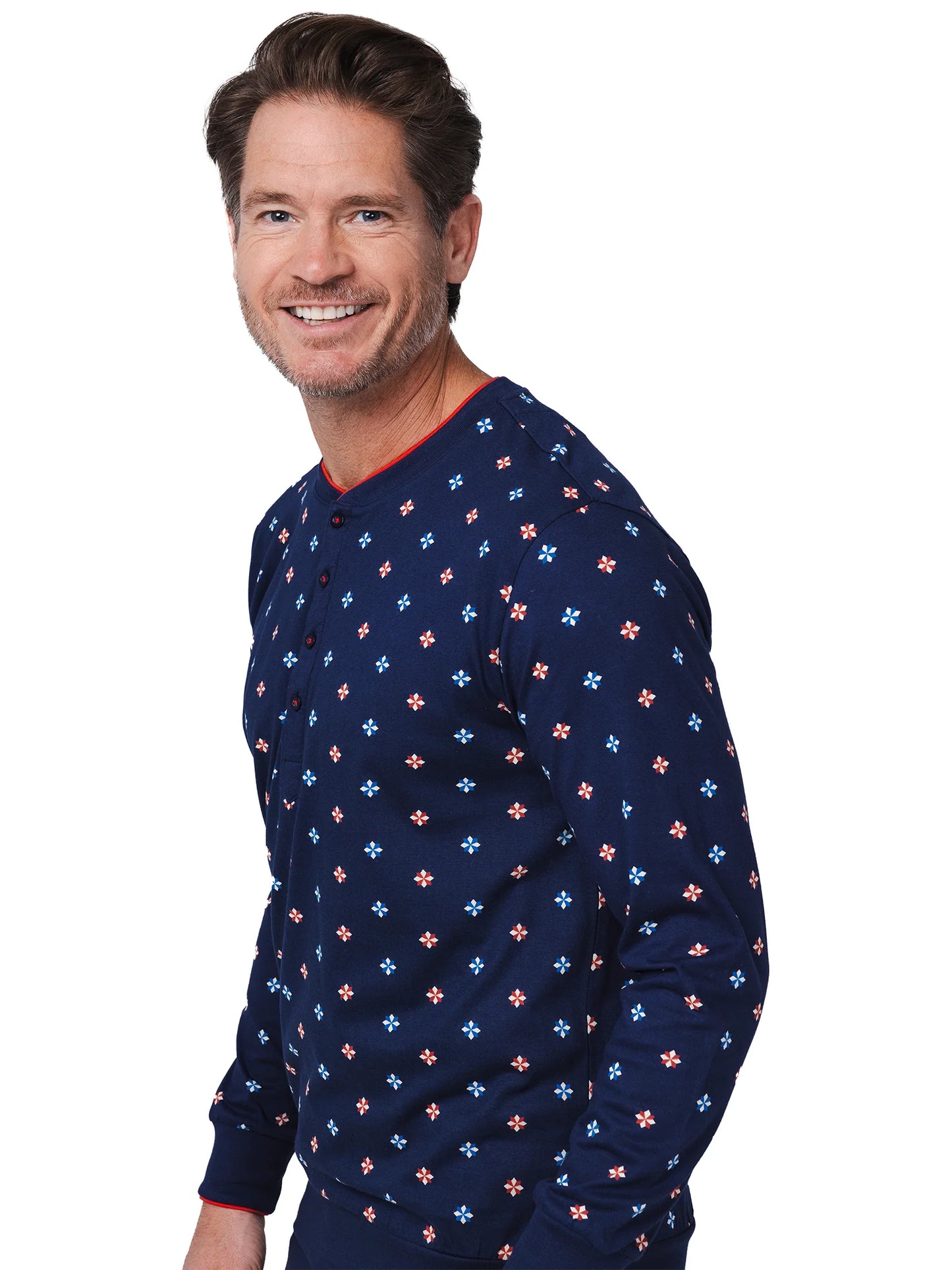 Pastunette heren pyjama met boorden grafische bloem - Lunar 122252-530-1 - Donker blauw