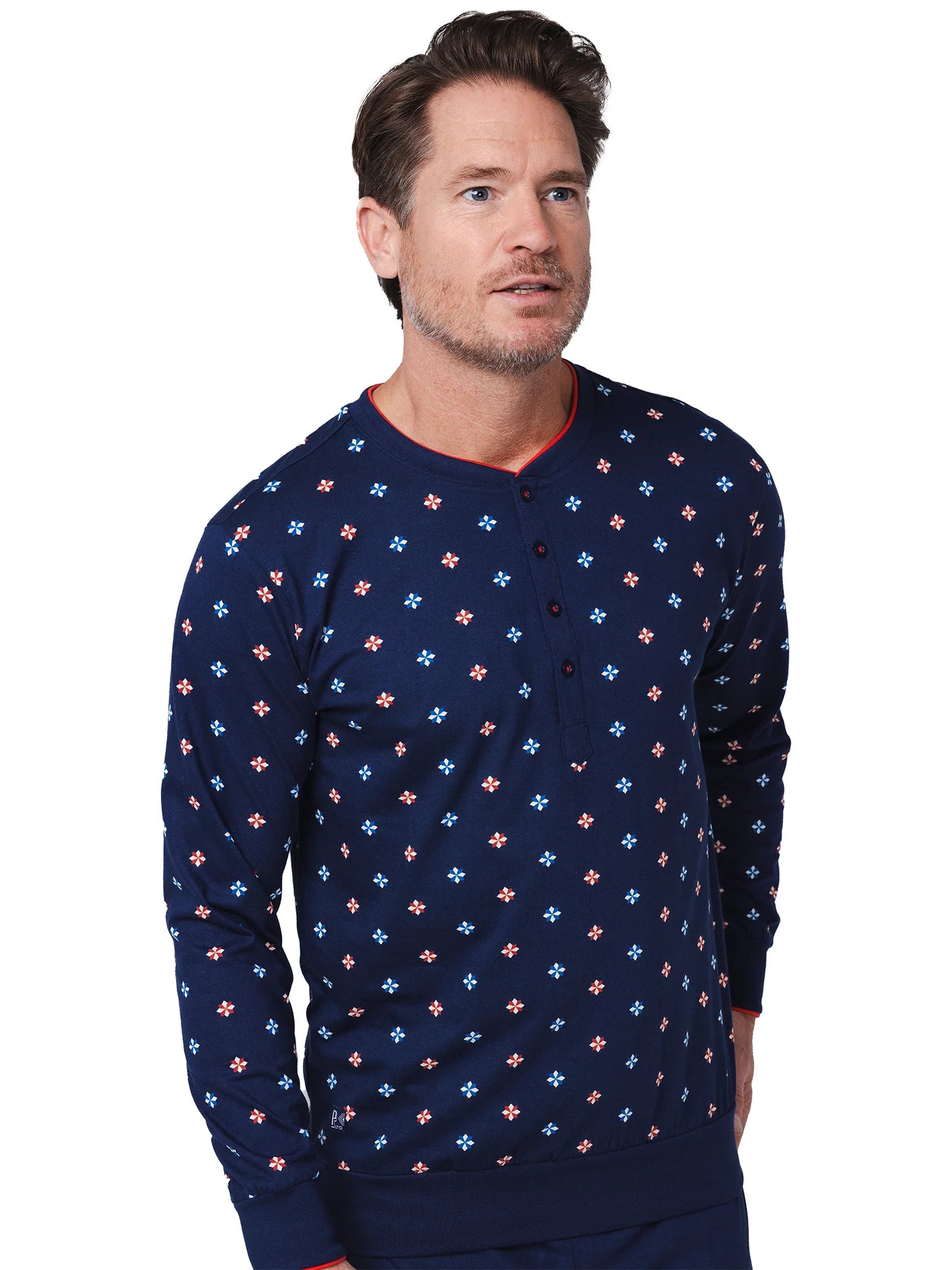 Pastunette heren pyjama met boorden grafische bloem - Lunar 122252-530-1 - Donker blauw