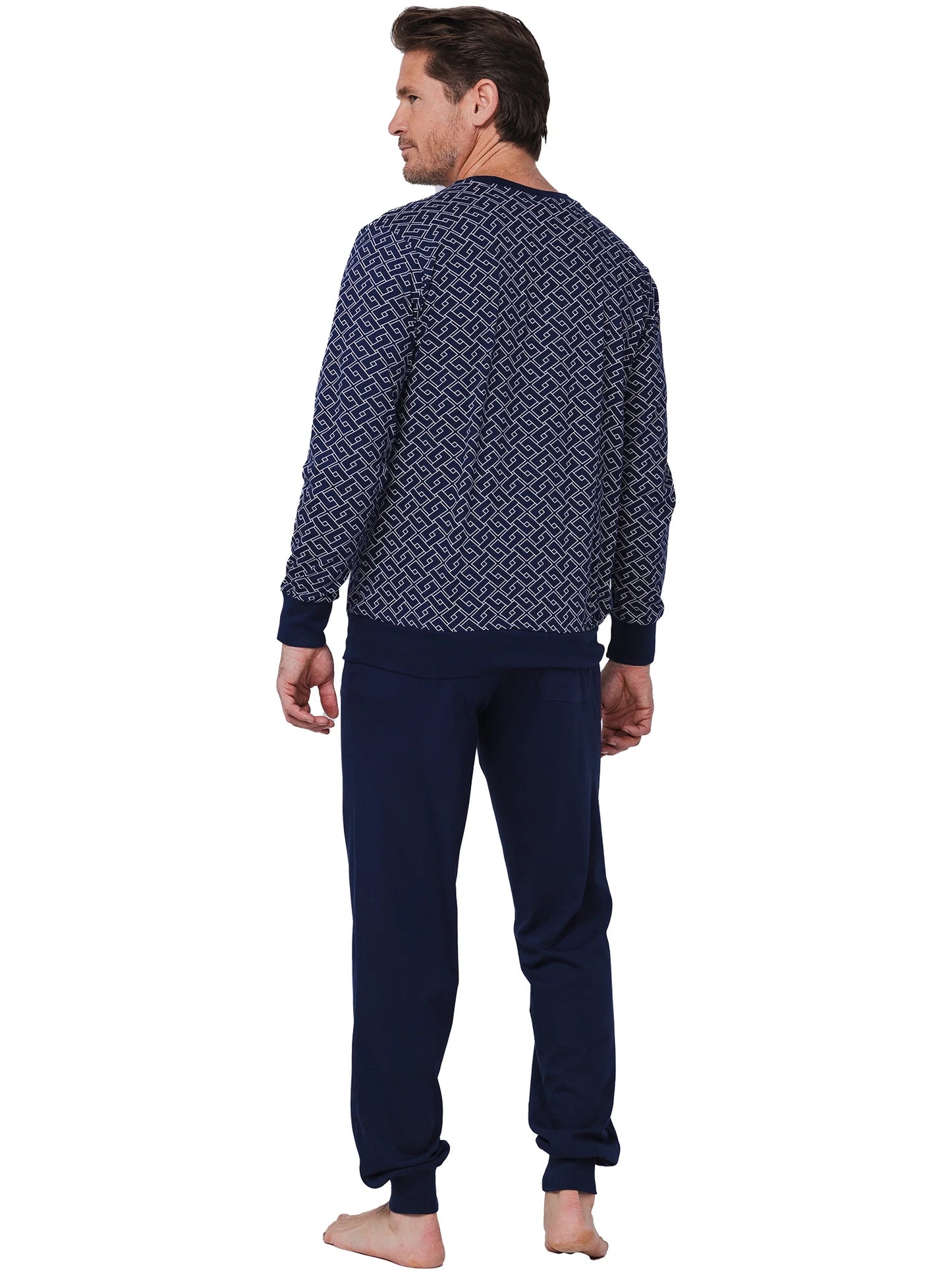Pastunette heren pyjama met boorden grafische print - Linear 122252-544-1 - Donker blauw
