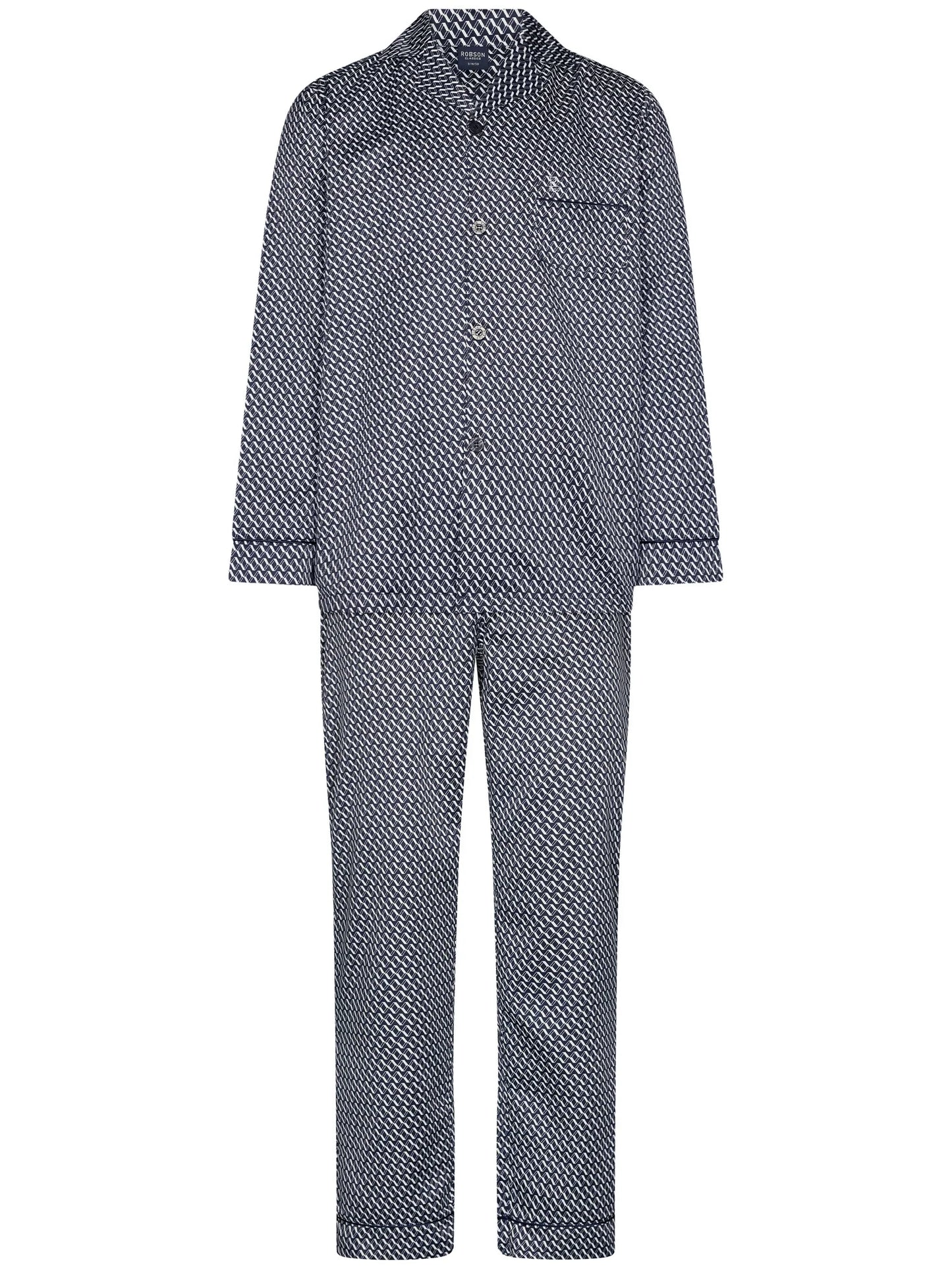Robson heren satijnen doorknoop Pyjama - 122252-801-1 - Donker Blauw satijn