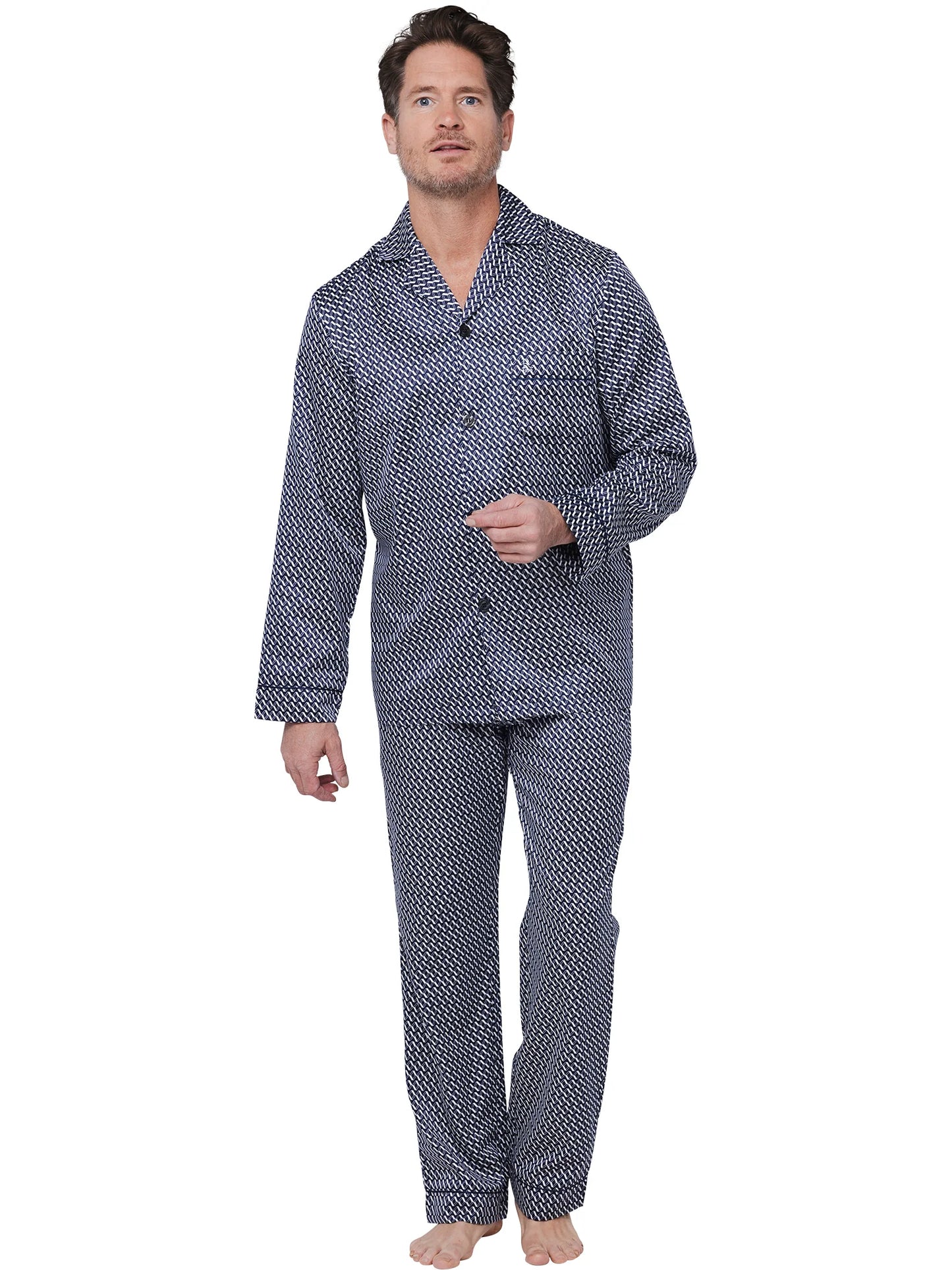 Robson heren satijnen doorknoop Pyjama - 122252-801-1 - Donker Blauw satijn