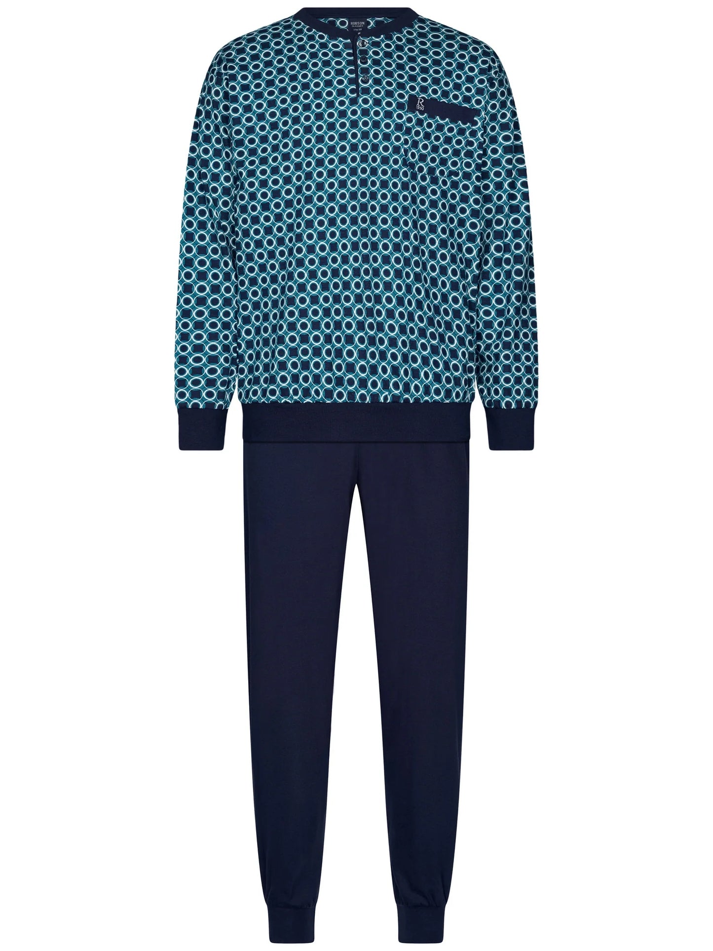 Robson heren pyjama met boorden circels - 122252-812-1 - Donker blauw