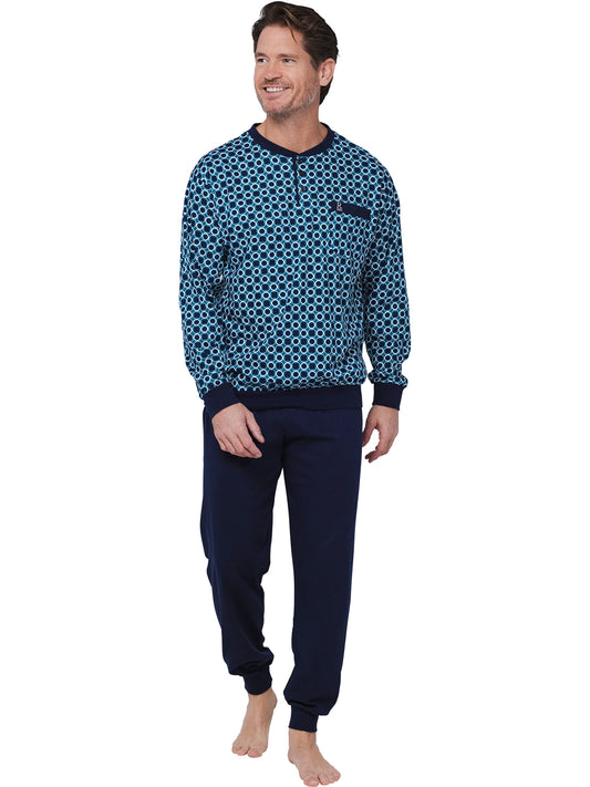 Robson heren pyjama met boorden circels - 122252-812-1 - Donker blauw