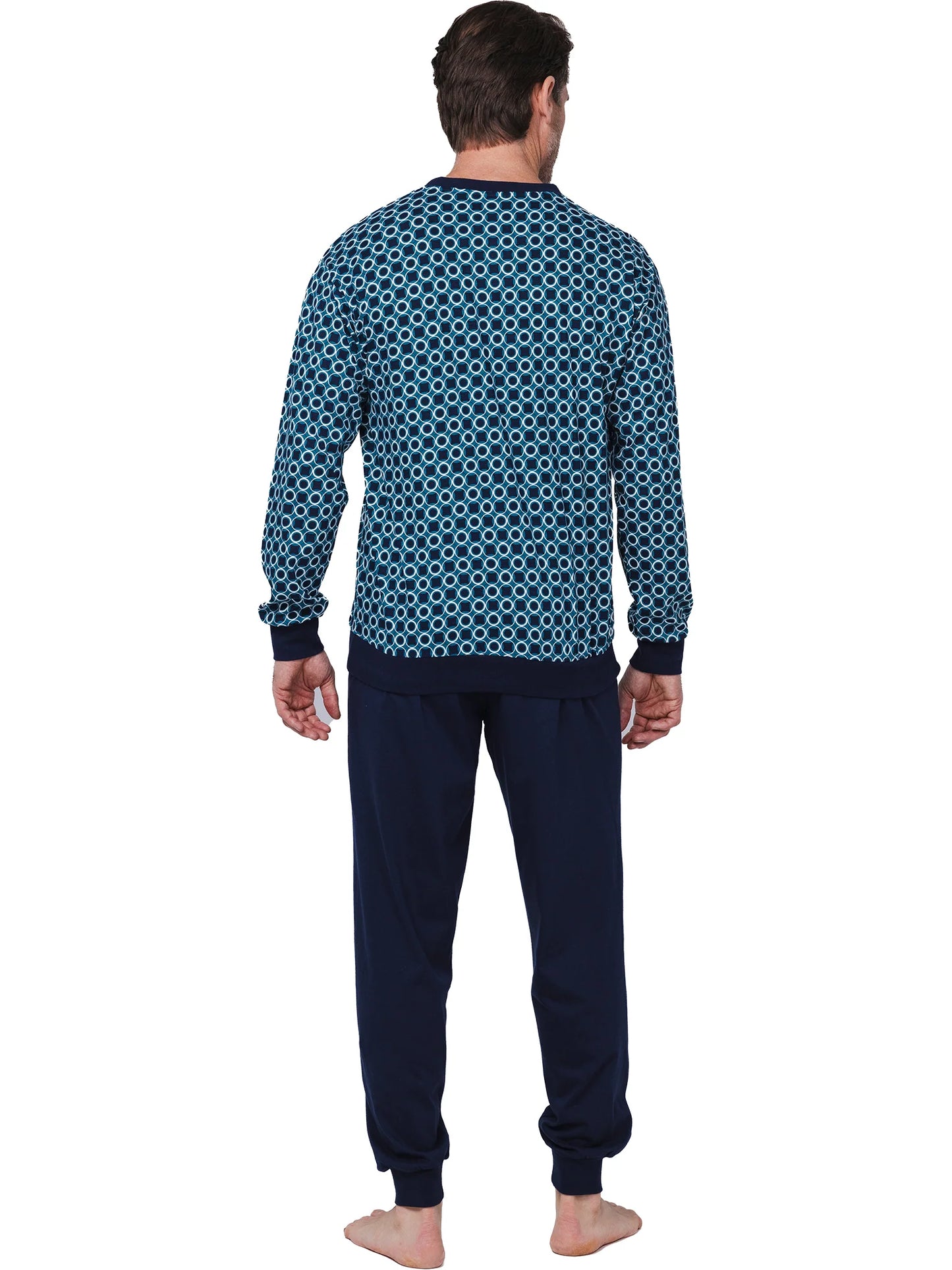 Robson heren pyjama met boorden circels - 122252-812-1 - Donker blauw