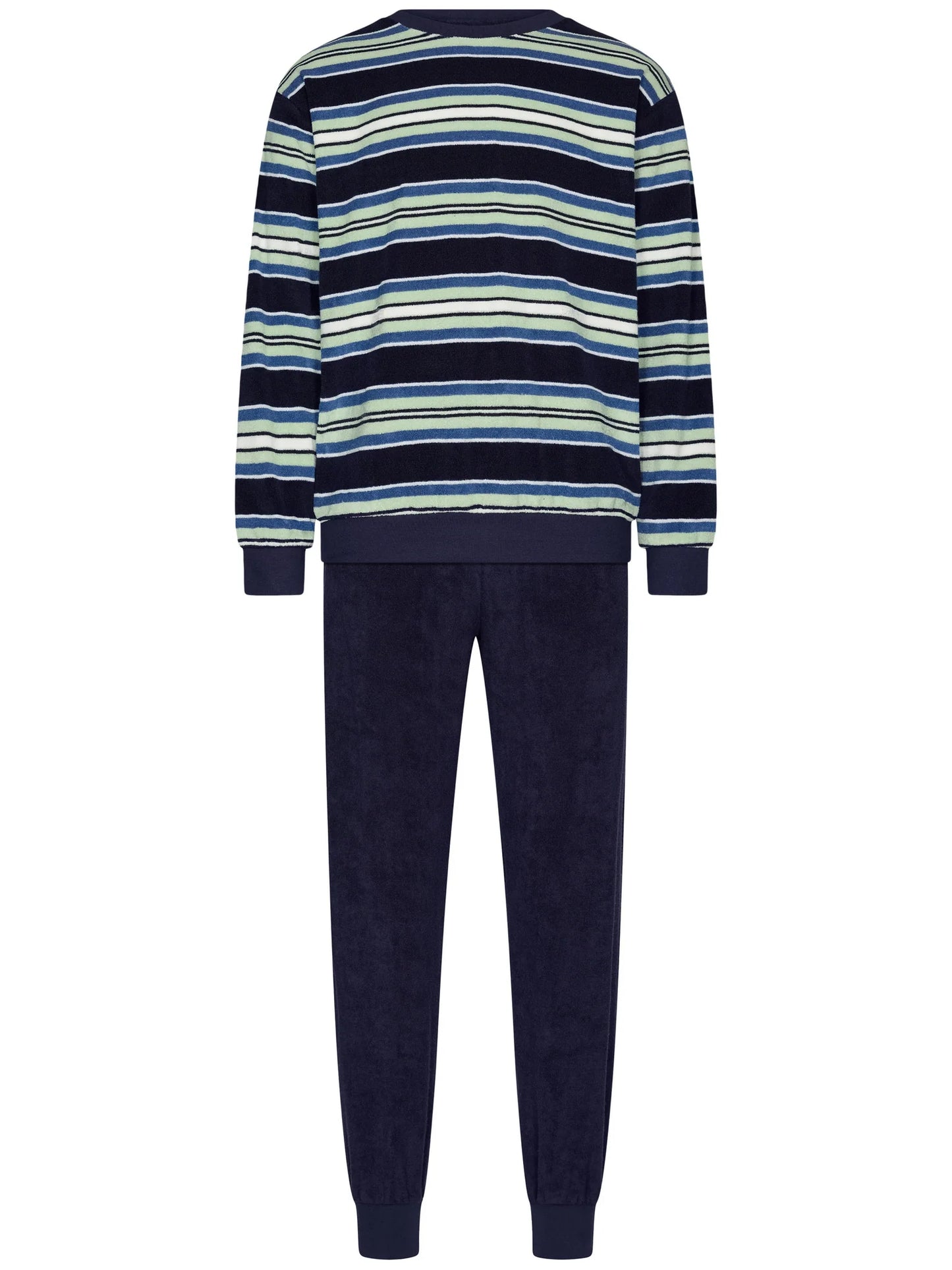 Robson heren pyjama badstof ronde hals gestreept - 122252-814-1 - Donker blauw