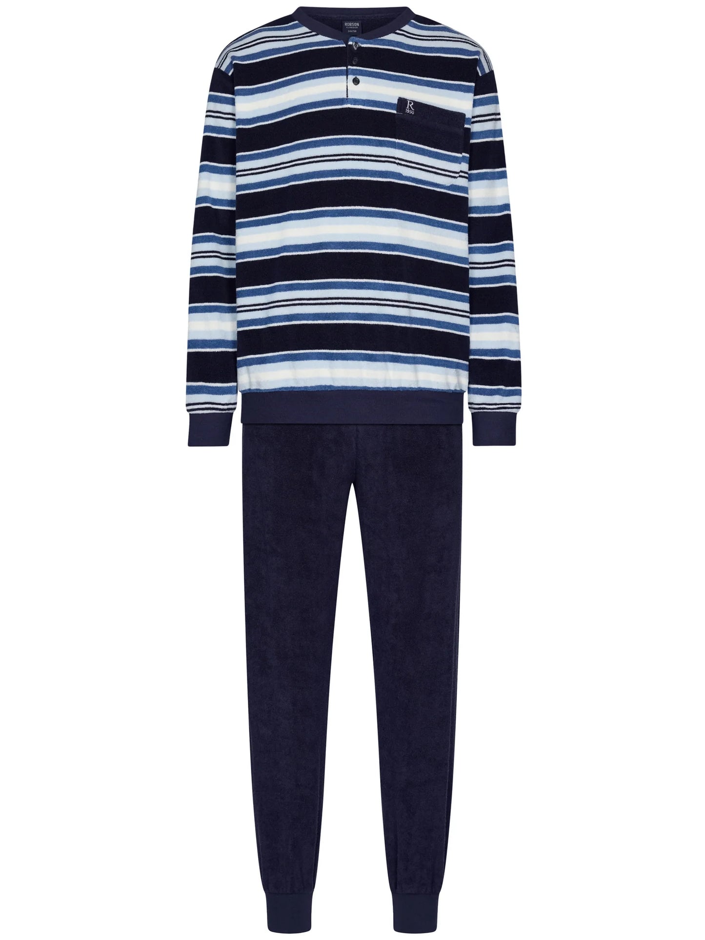Robson heren pyjama badstof gestreept - 122252-822-1 - Donker blauw
