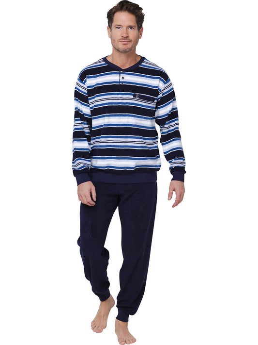 Robson heren pyjama badstof gestreept - 122252-822-1 - Donker blauw