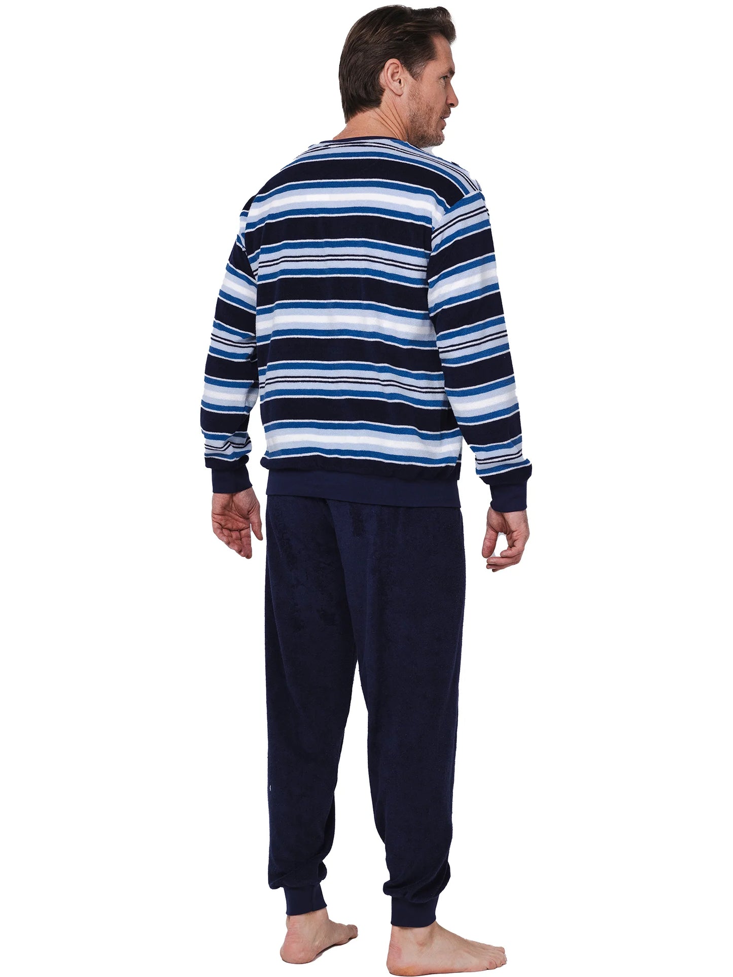 Robson heren pyjama badstof gestreept - 122252-822-1 - Donker blauw