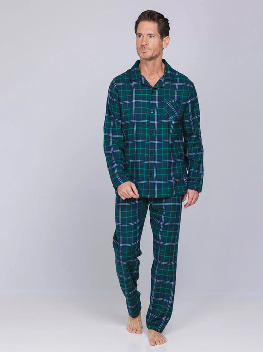 Pastunette heren pyjama flannel kraag doorknoop - Lodge 122262-540-2 - Donker blauw geruit