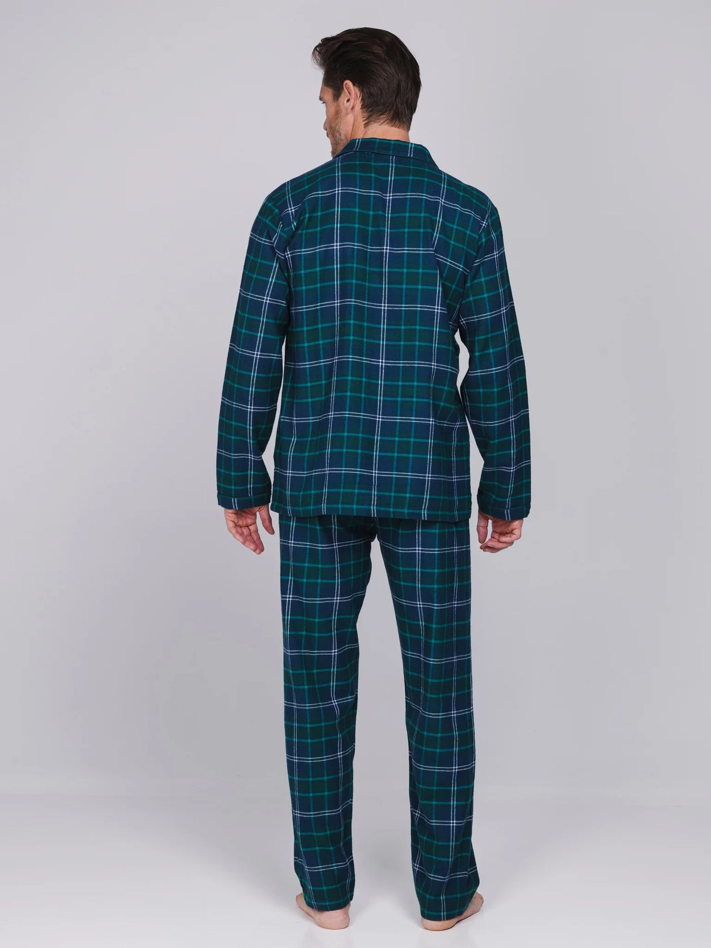Pastunette heren pyjama flannel kraag doorknoop - Lodge 122262-540-2 - Donker blauw geruit