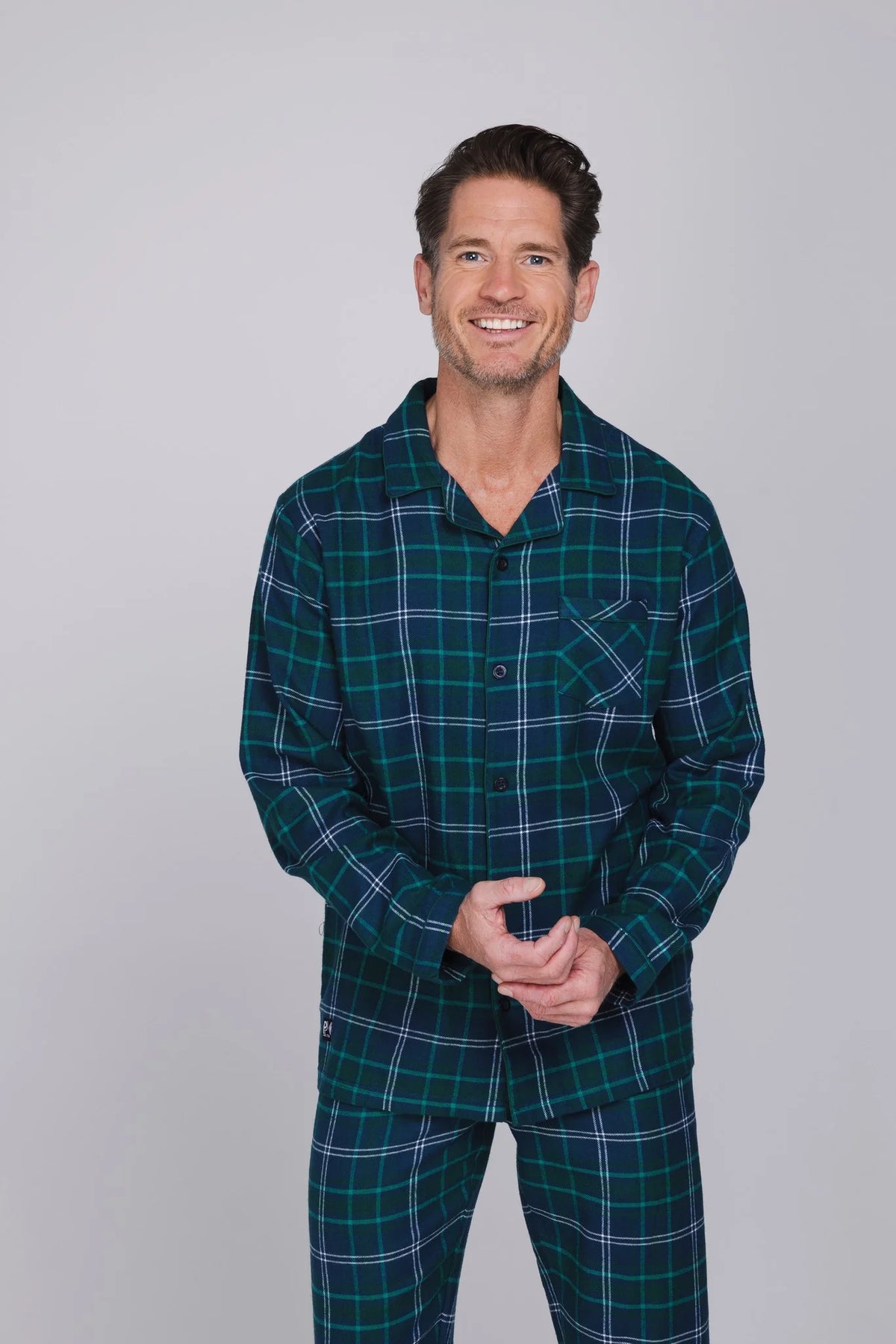 Pastunette heren pyjama flannel kraag doorknoop - Lodge 122262-540-2 - Donker blauw geruit