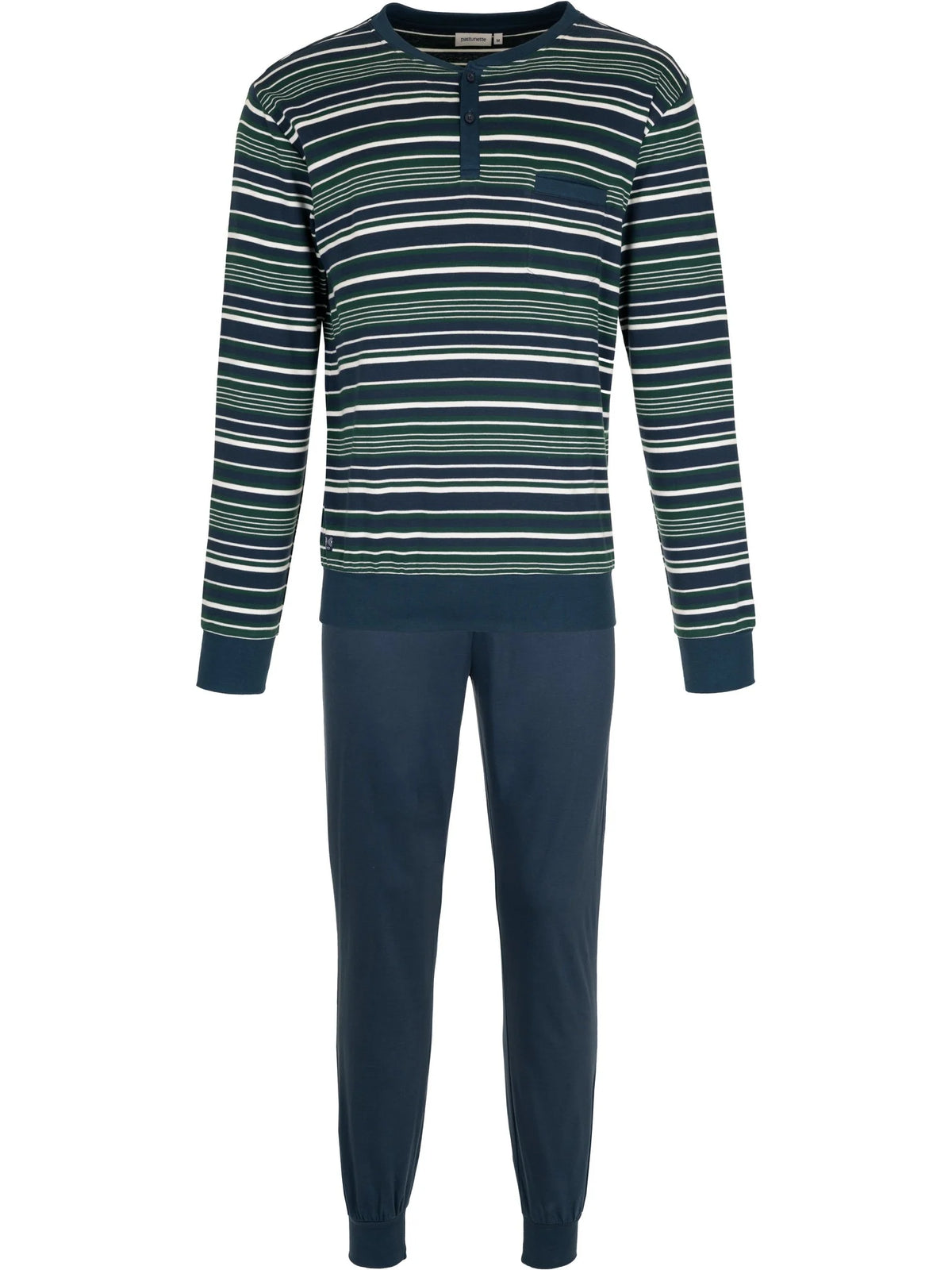 Pastunette warme heren pyjama met boorden gestreept - Lodge 122262-546-1 - Donker blauw