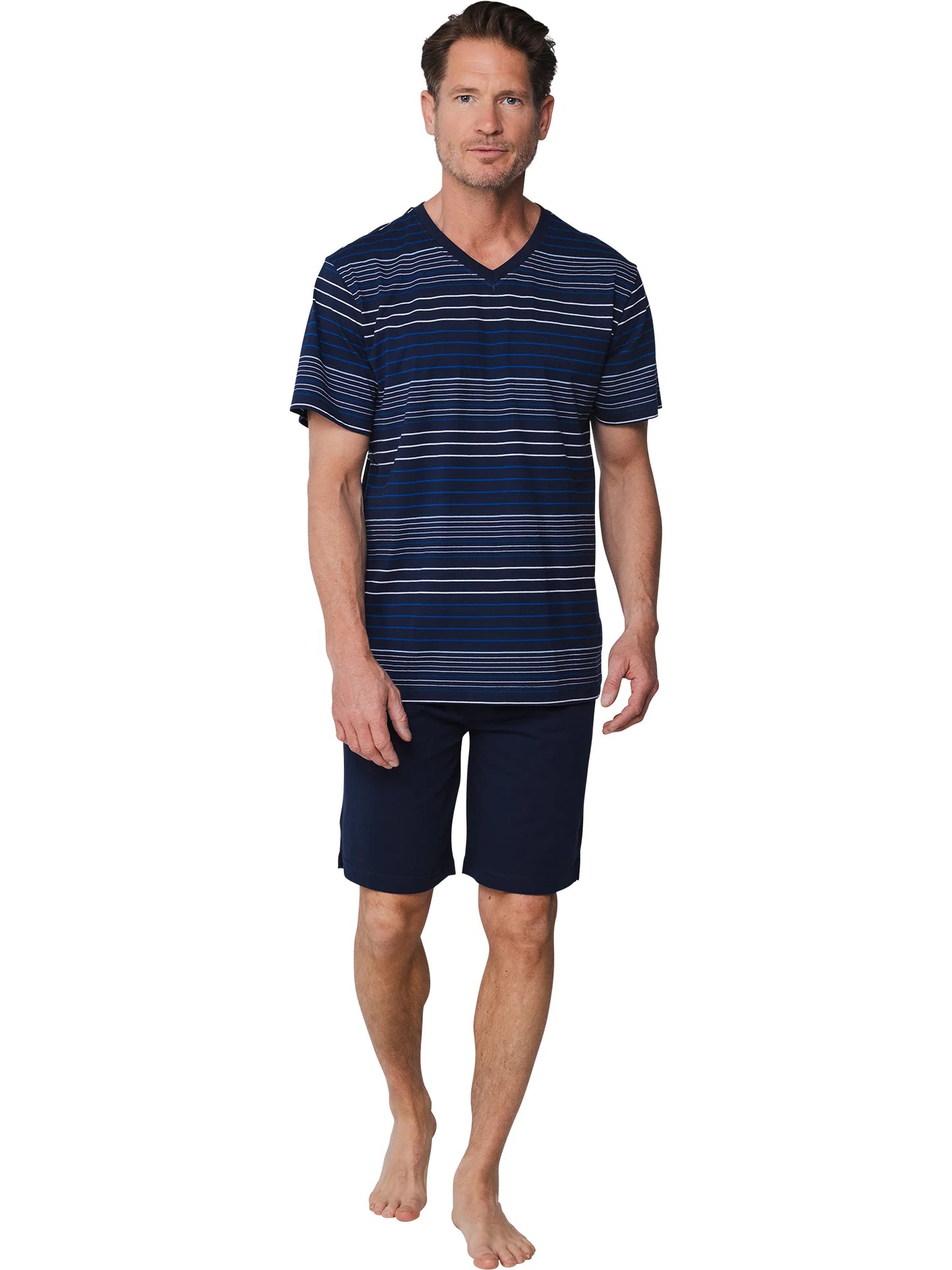 Pastunette Heren shortama shirt korte mouw - 142199-504-2 - Donker Blauw gestreept