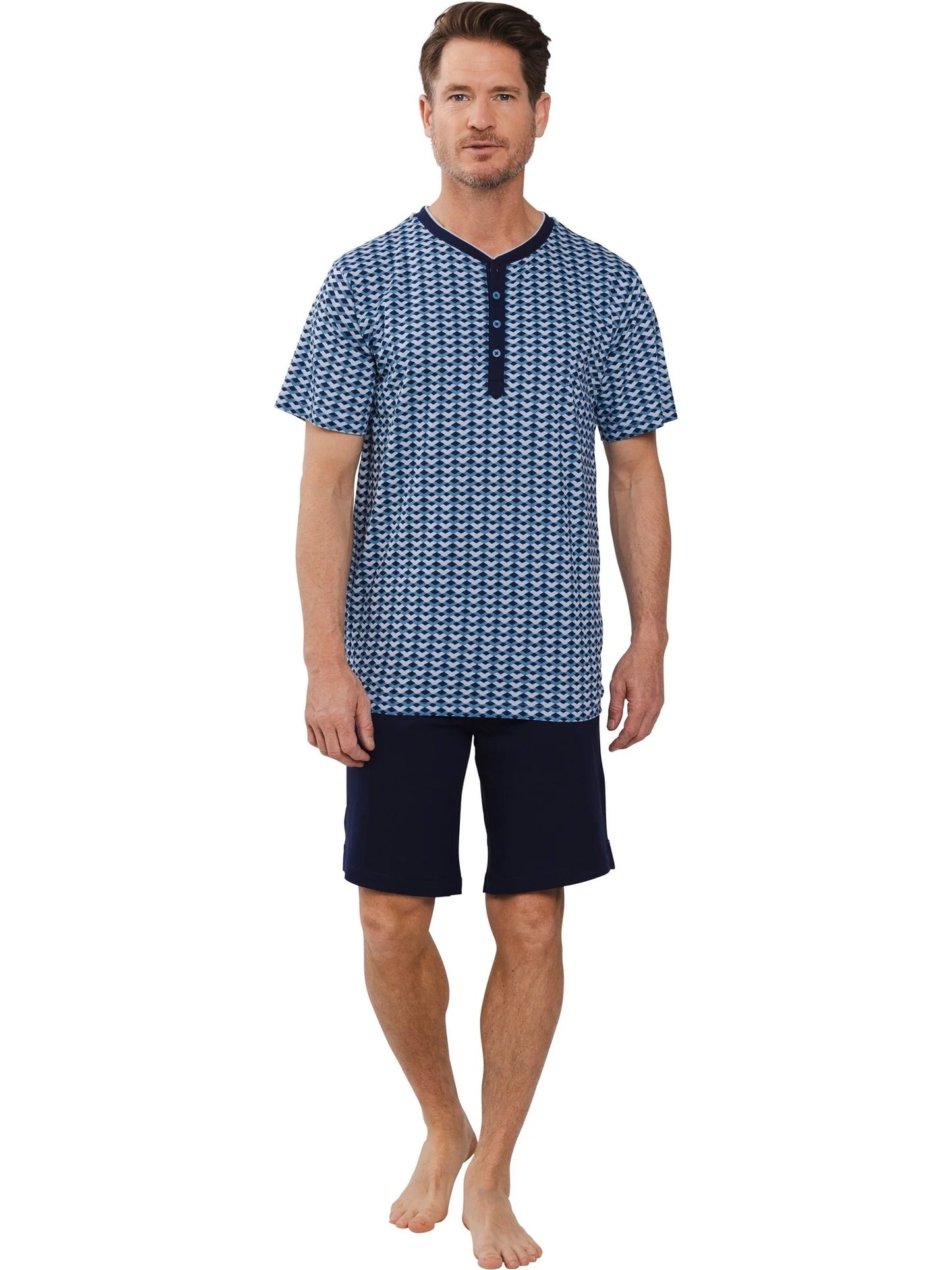 Pastunette heren shortama grafische print - 132251-522-1 - donker blauw