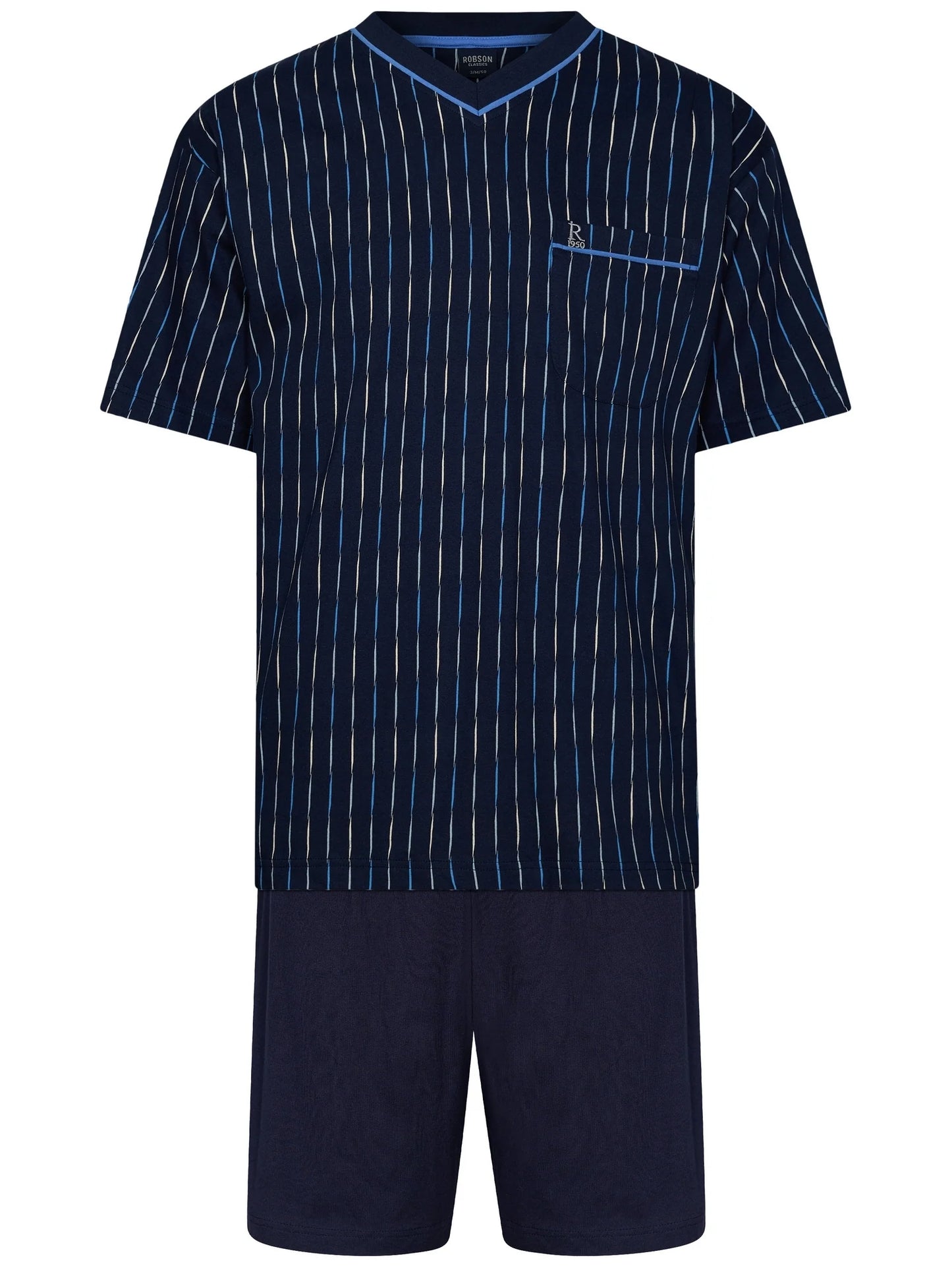 Robson heren Shortama V hals met verticale lijnen - 132251-812-1 - Donker blauw