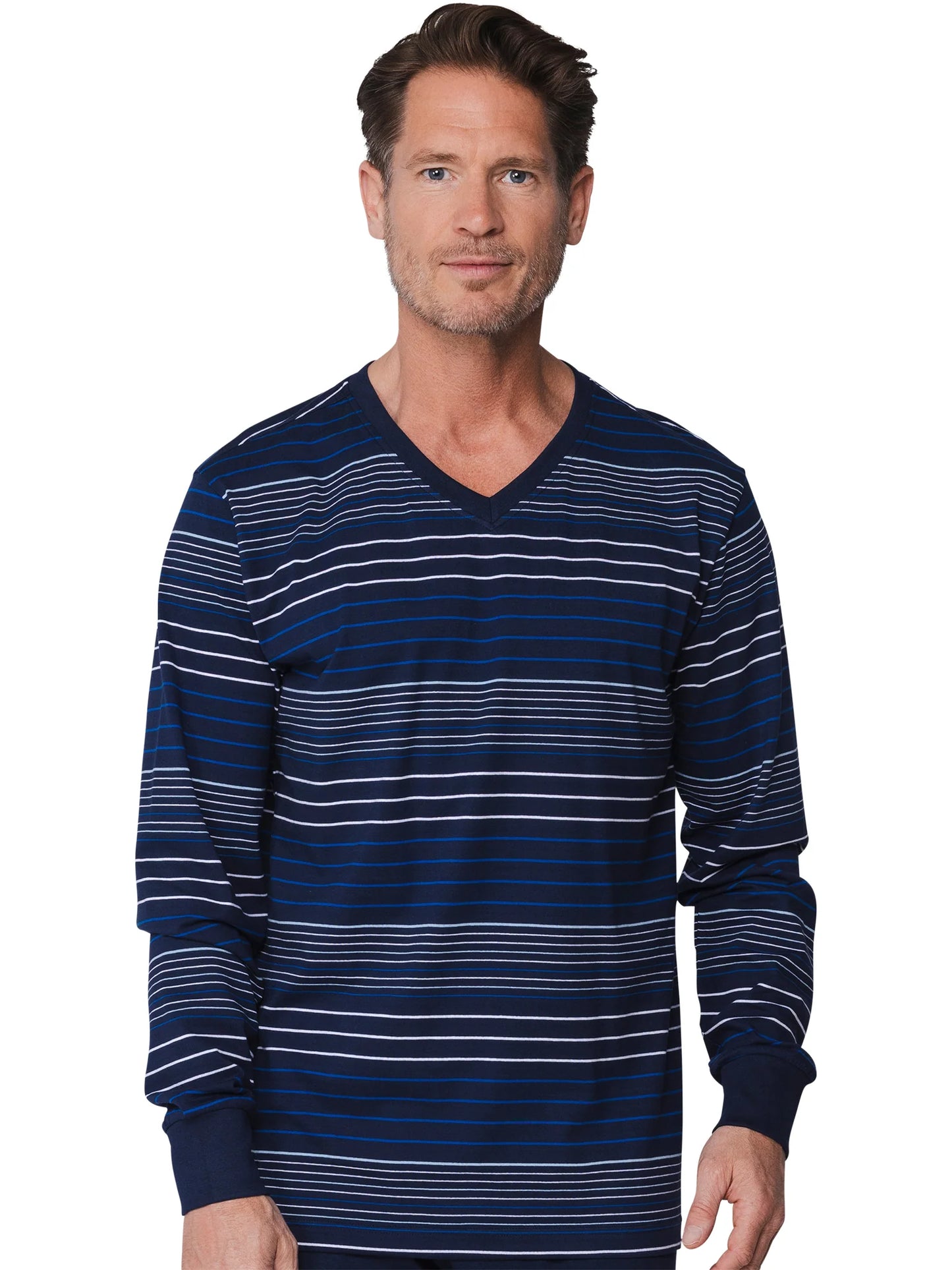 Pastunette heren pyjamashirt gestreept met boorden - 142199-504-1 - Donker Blauw