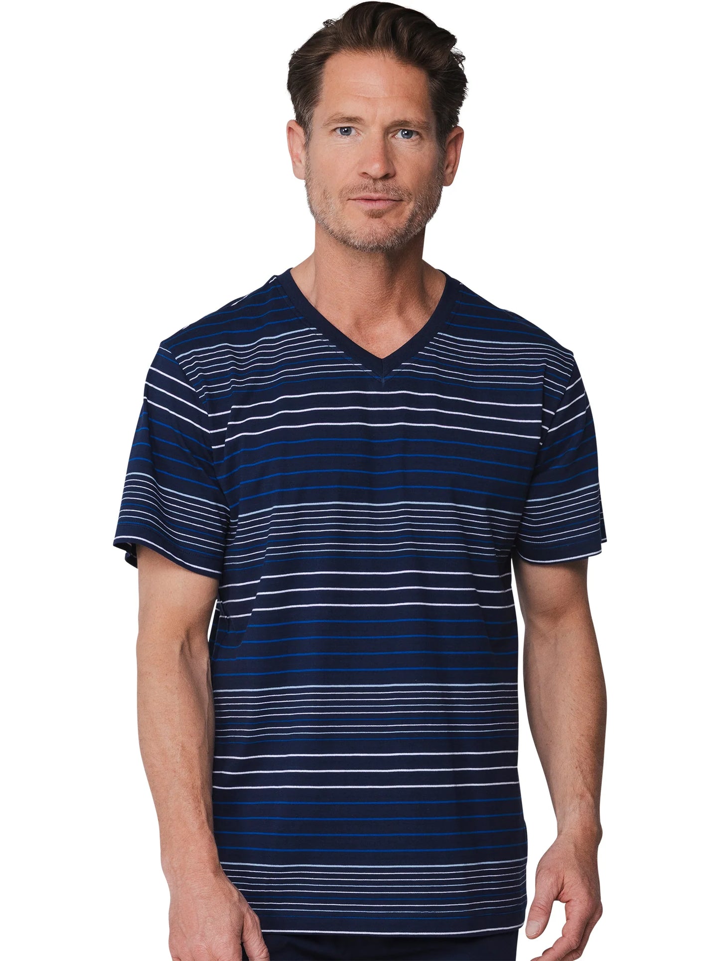 Pastunette Heren shortama shirt korte mouw - 142199-504-2 - Donker Blauw gestreept