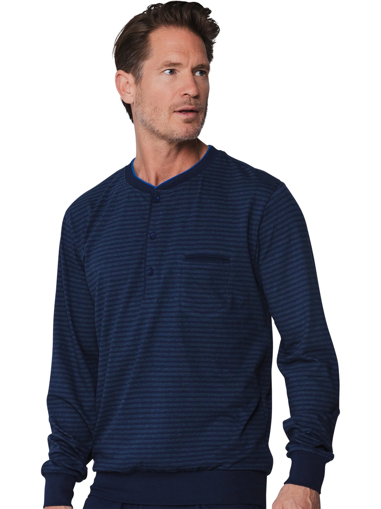 Pastunette heren pyjamashirt gestreept met boorden - 142199-508-1 - Donker Blauw