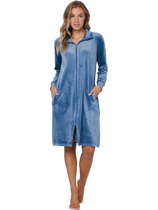 Pastunette badjas velours met rits - Blue Mirage 171252-108-1 - Blauw