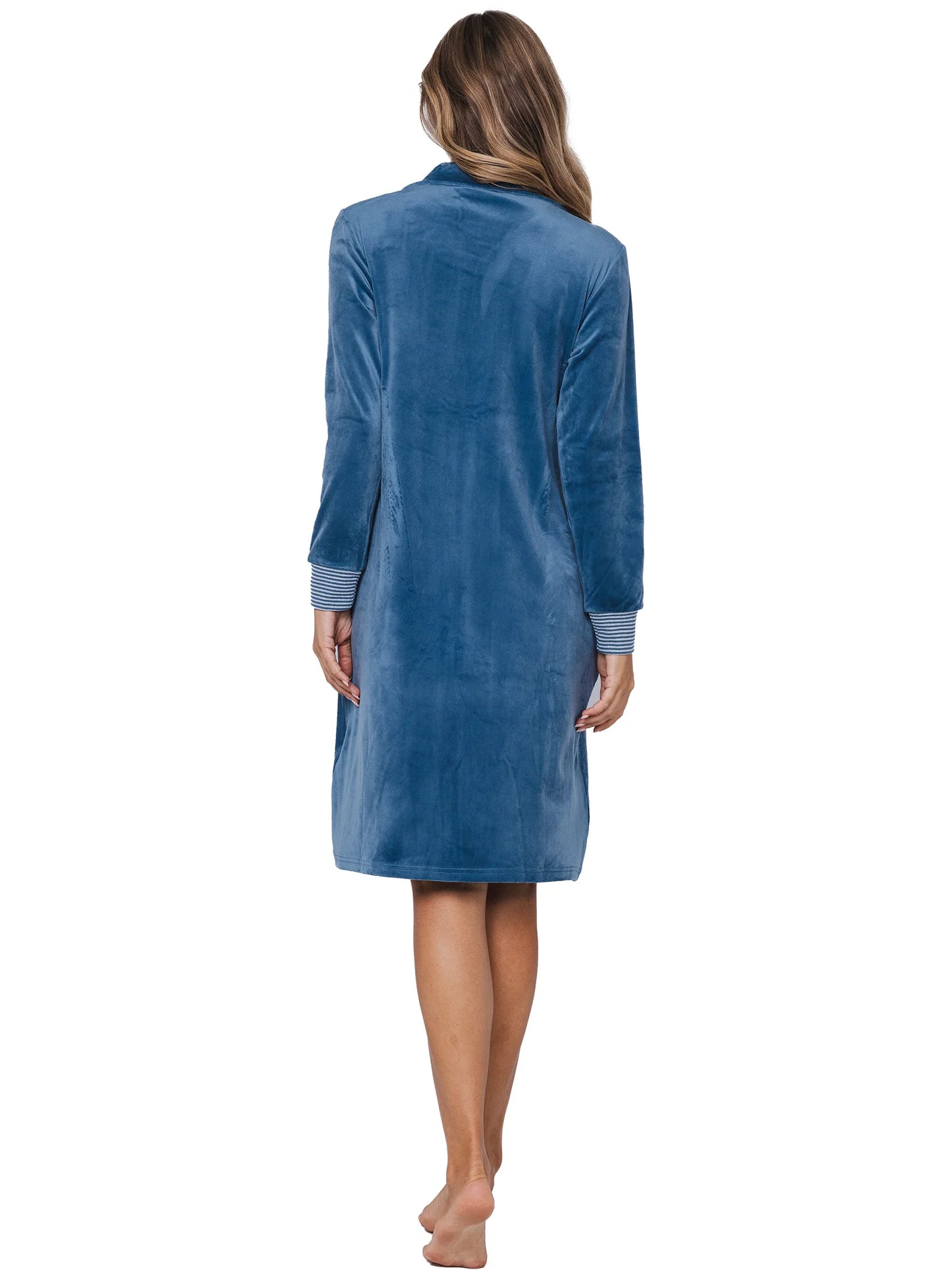 Pastunette badjas velours met rits - Blue Mirage 171252-108-1 - Blauw