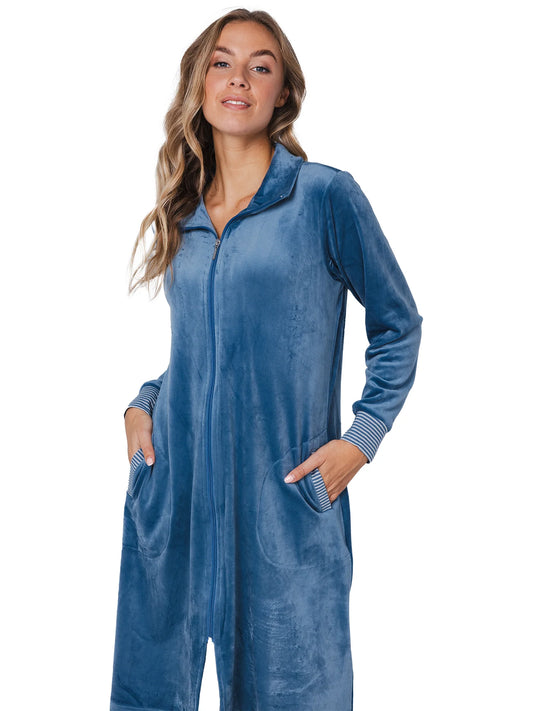 Pastunette badjas velours met rits - Blue Mirage 171252-108-1 - Blauw