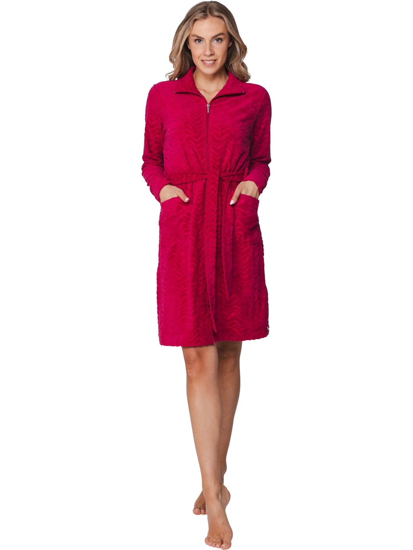 Rebelle badjas ochtendjas met rits - Palm Springs 171261-620-1 - Dark Pink (badstof)