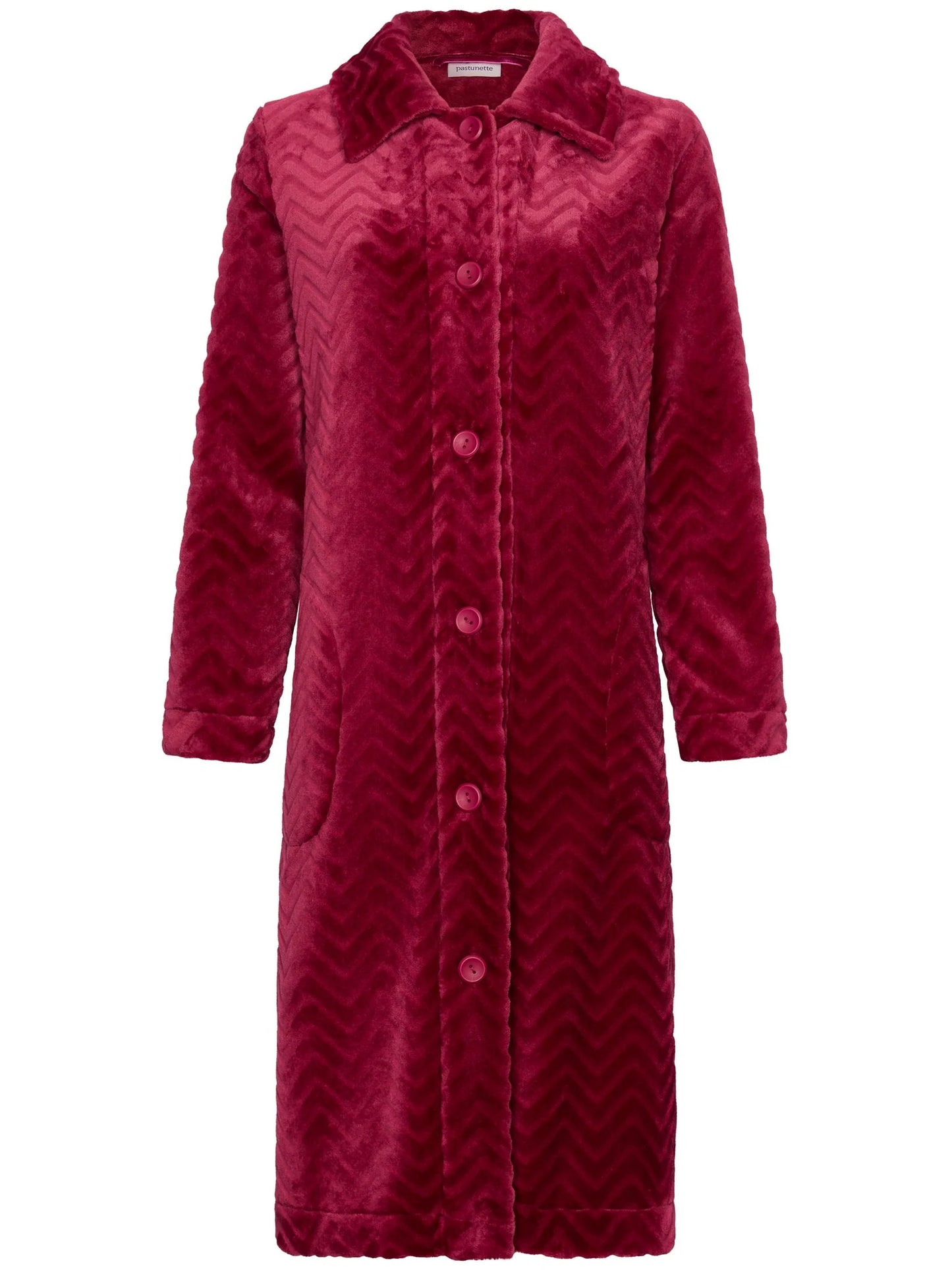 Pastunette badjas fleece met knopen - Rosewood Comfort 171262-106-2 - Donker rood