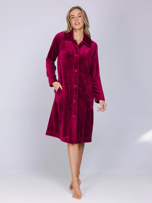 Pastunette badjas fleece met knopen - Rosewood Comfort 171262-106-2 - Donker rood