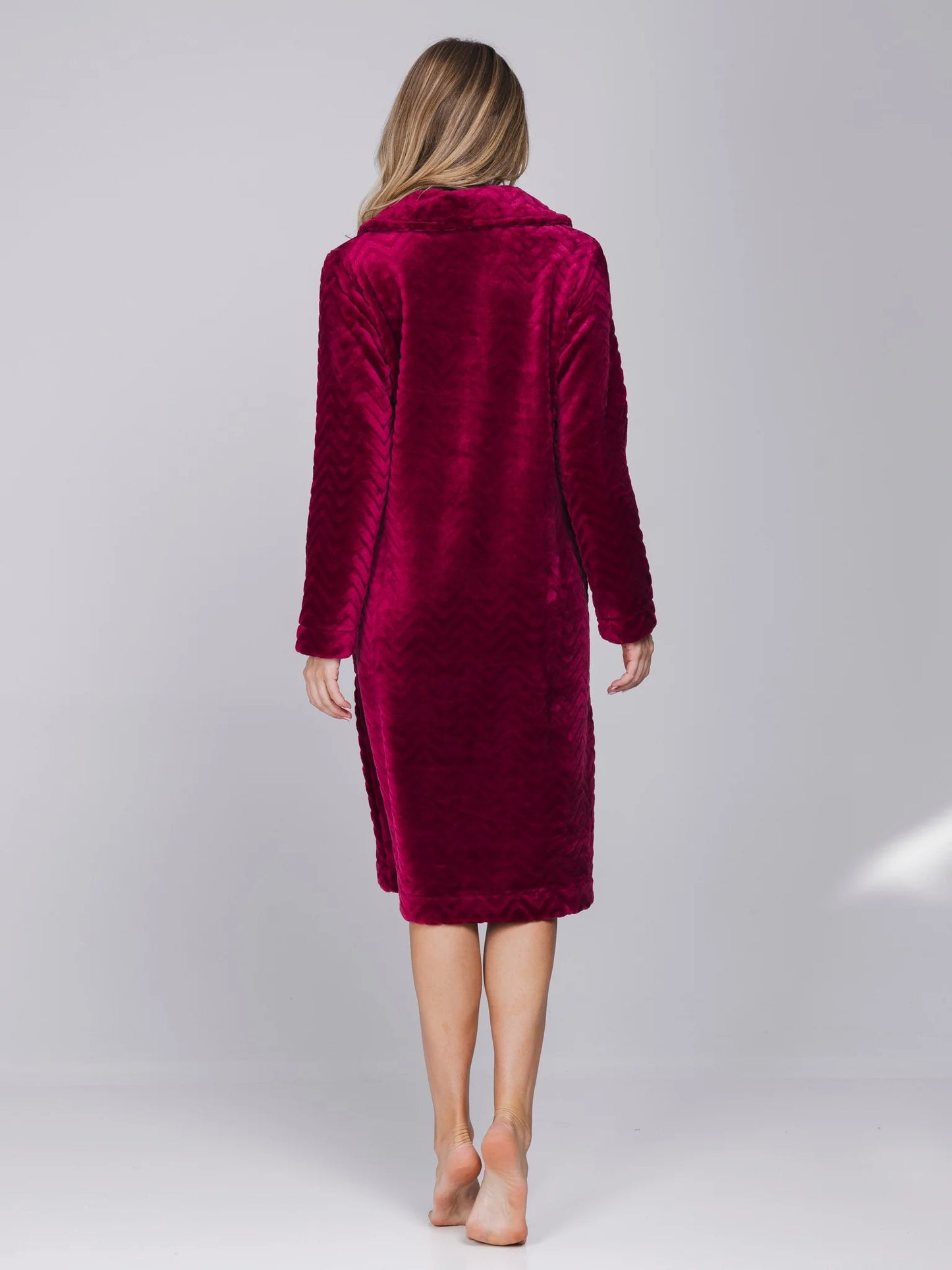 Pastunette badjas fleece met knopen - Rosewood Comfort 171262-106-2 - Donker rood