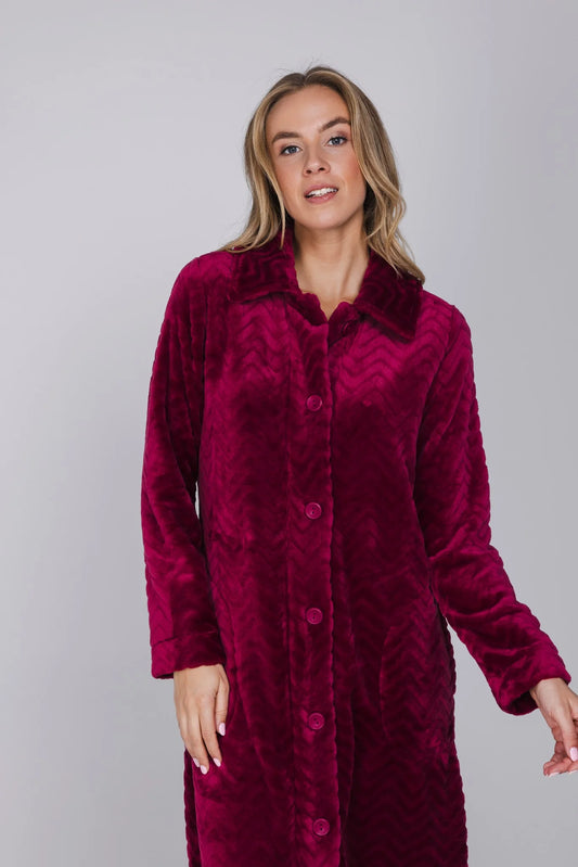 Pastunette badjas fleece met knopen - Rosewood Comfort 171262-106-2 - Donker rood
