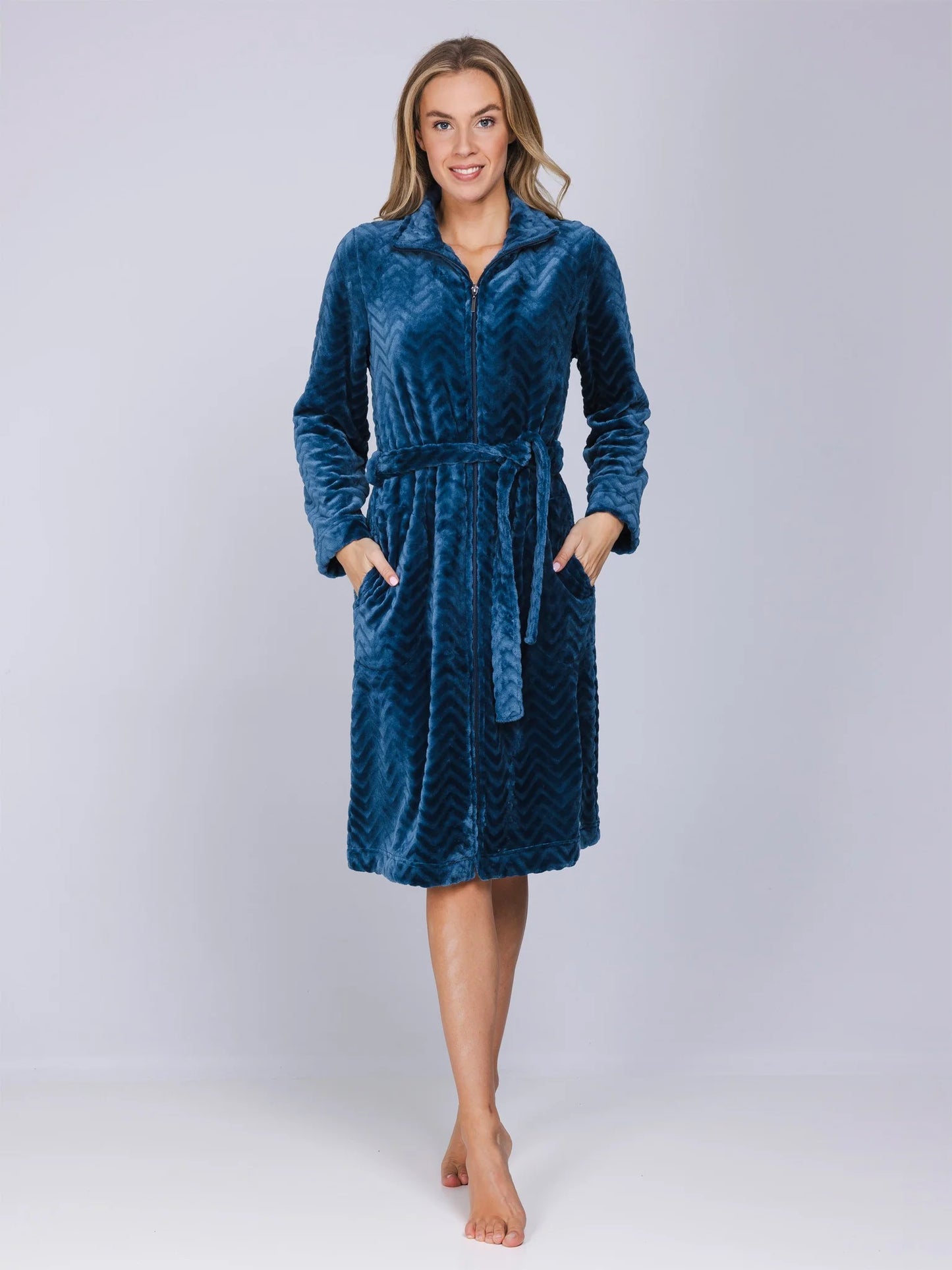 Pastunette badjas fleece met rits - Nordic bloom 171262-106-3 - Donker blauw