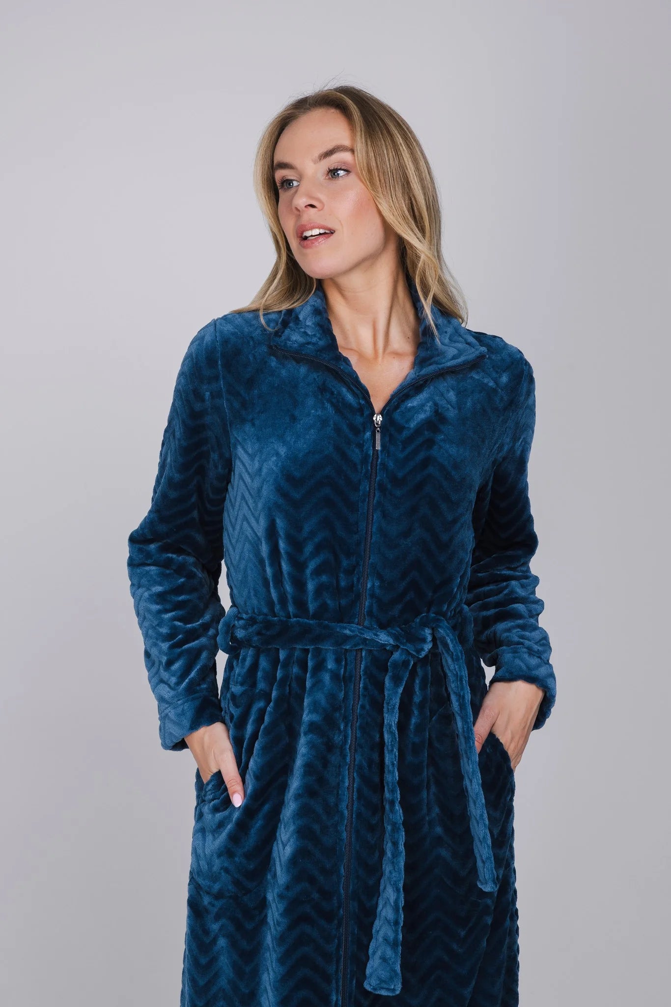 Pastunette badjas fleece met rits - Nordic bloom 171262-106-3 - Donker blauw